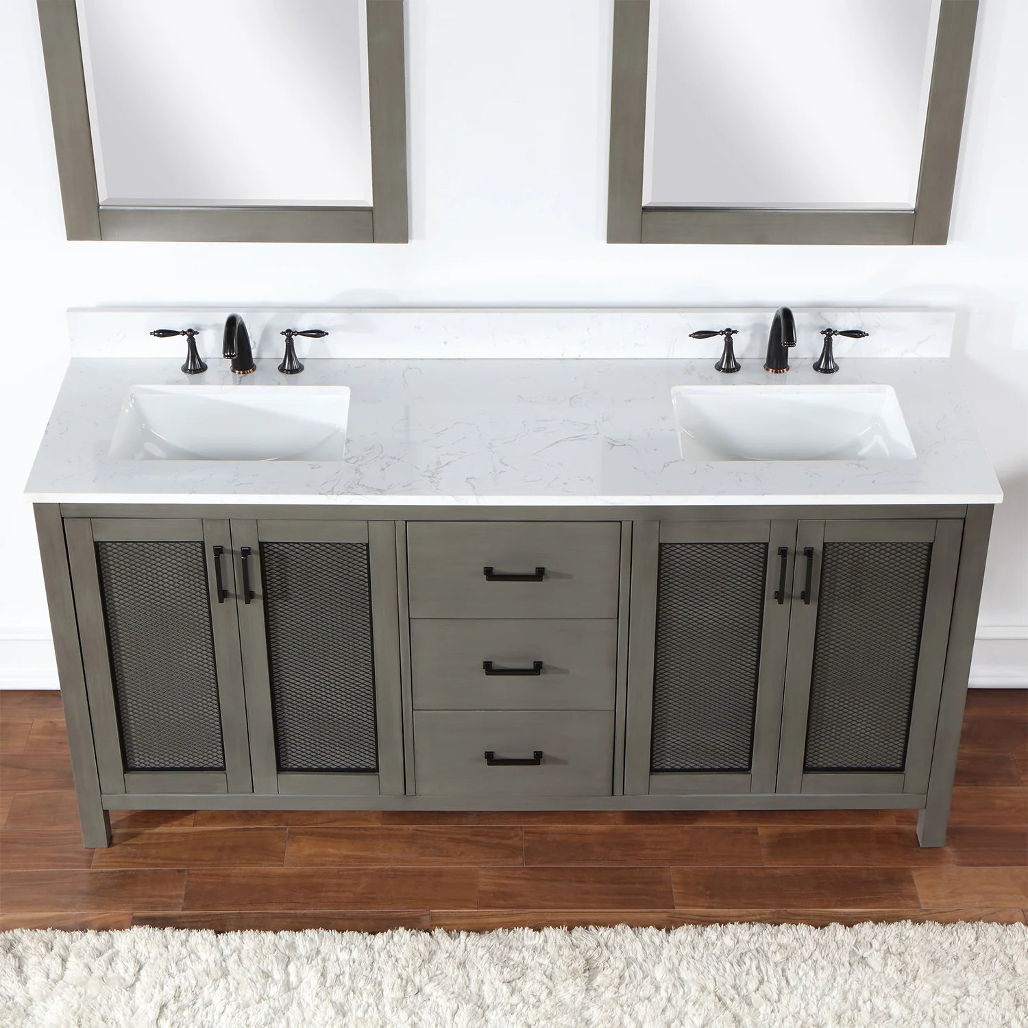 Altair Design Hadiya 72" Double Bathroom Vanity Set in Gray Pine with Aosta White Composite Stone Countertop - Image 7