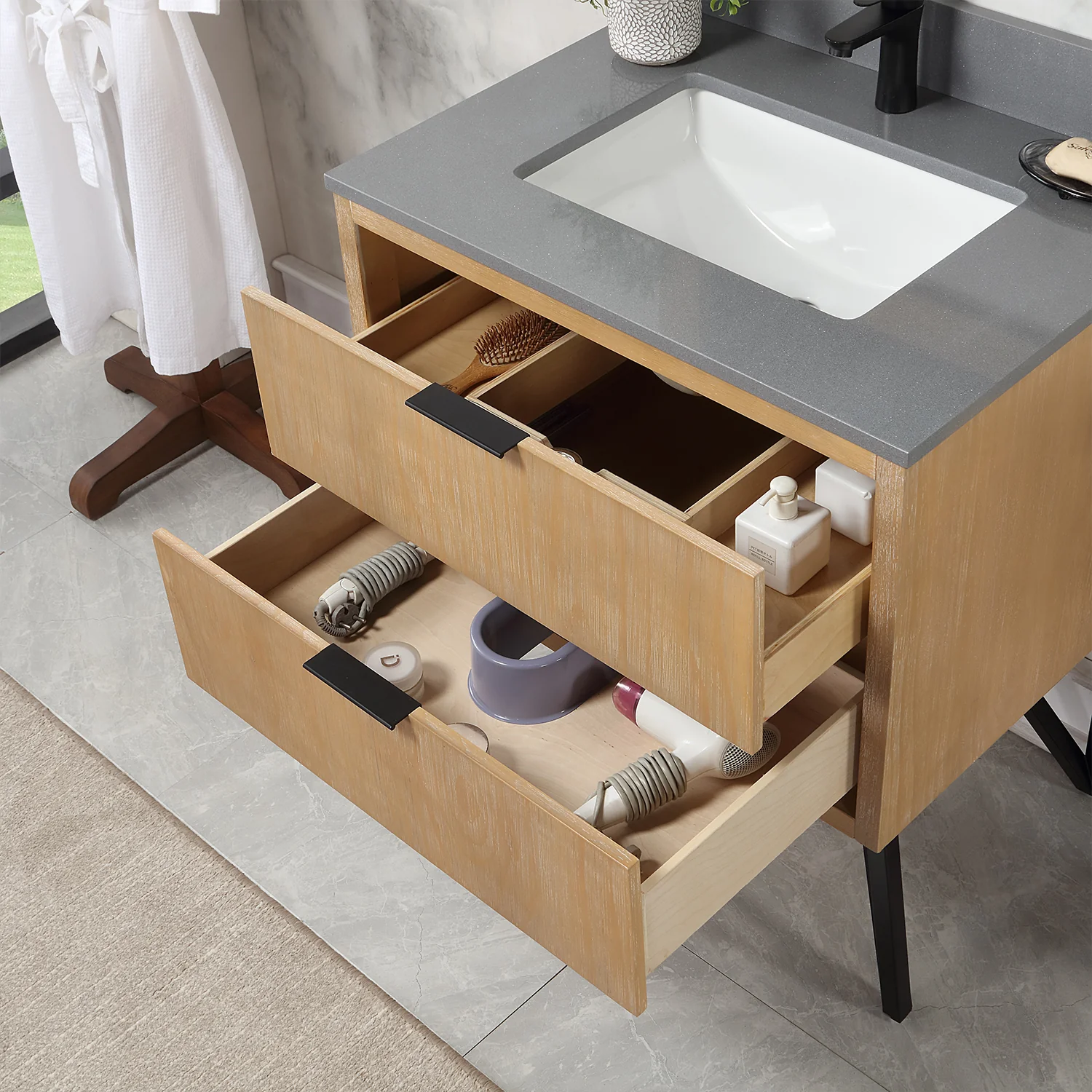 Altair Design Helios 30" Single Bathroom Vanity in Weathered Pine with Carrara White Composite Stone Countertop - Image 14