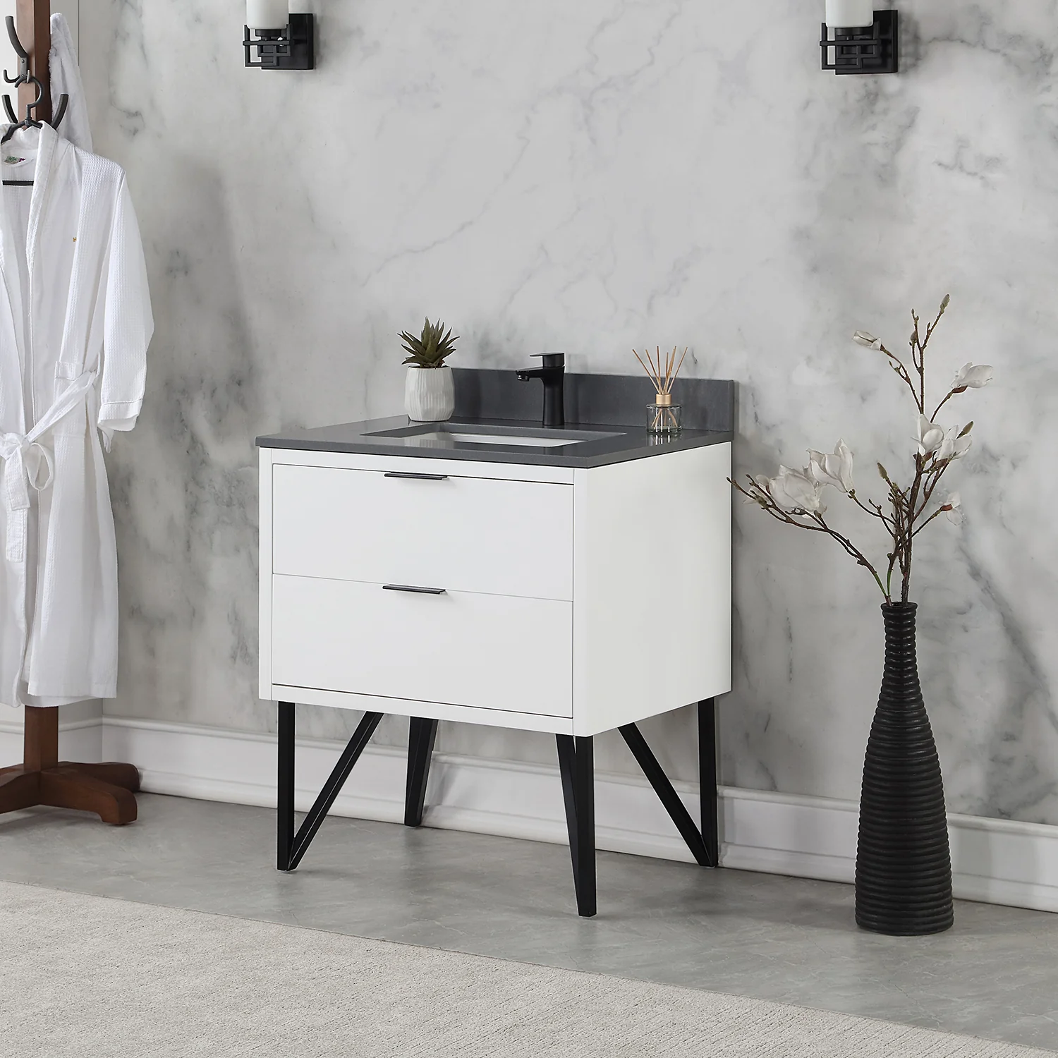 Altair Design Helios 30" Single Bathroom Vanity in White with Concrete Gray Composite Stone Countertop - Image 11
