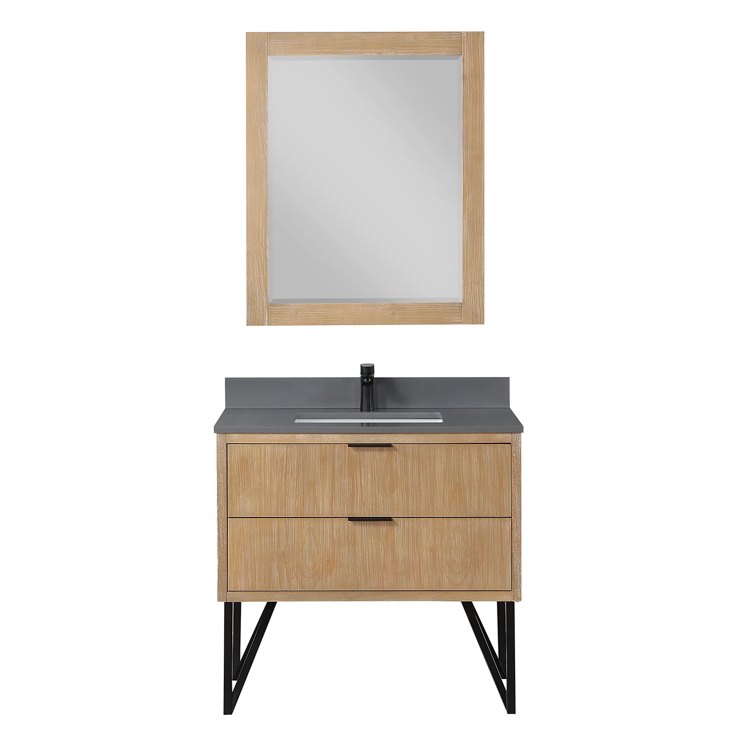 Altair Design Helios 36" Single Bathroom Vanity in Weathered Pine with Carrara White Composite Stone Countertop - Image 2