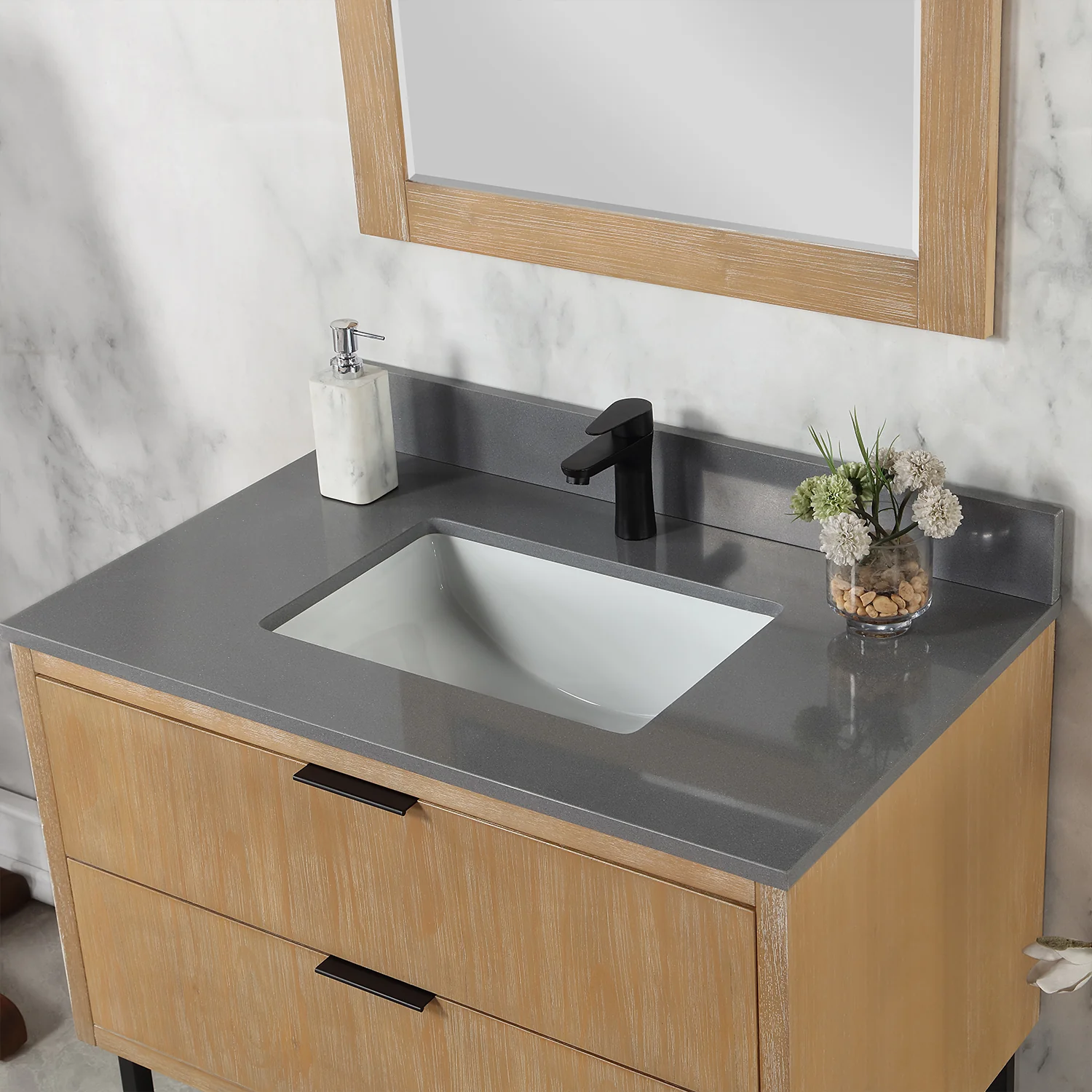 Altair Design Helios 36" Single Bathroom Vanity in Weathered Pine with Carrara White Composite Stone Countertop - Image 8