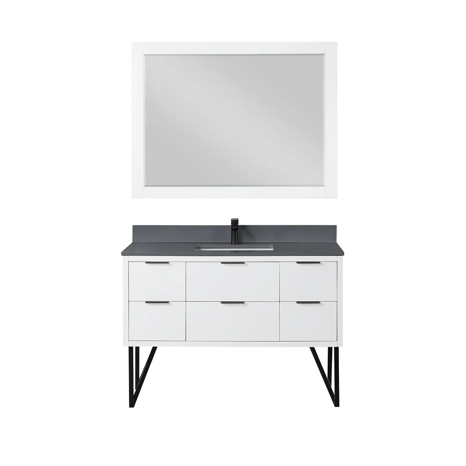 Altair Design Helios 48" Single Bathroom Vanity in White with Concrete Gray Composite Stone Countertop - Image 2