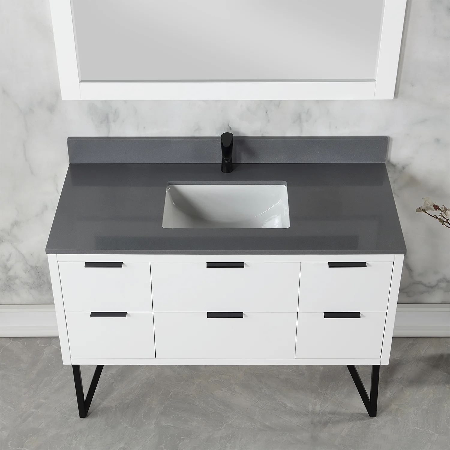 Altair Design Helios 48" Single Bathroom Vanity in White with Concrete Gray Composite Stone Countertop - Image 7