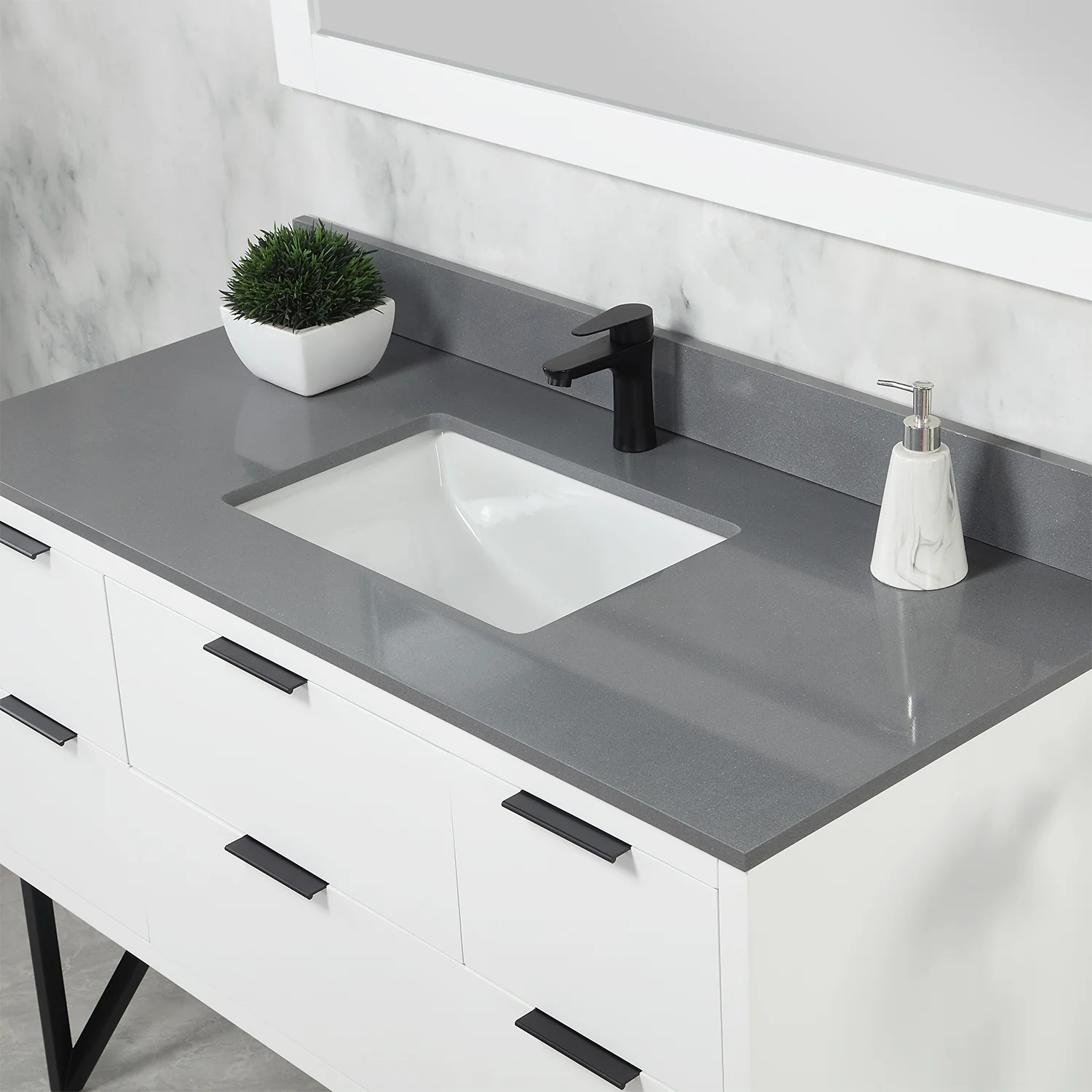 Altair Design Helios 48" Single Bathroom Vanity in White with Concrete Gray Composite Stone Countertop - Image 8