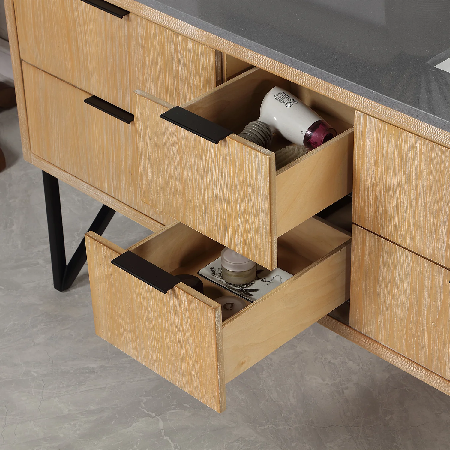 Altair Design Helios 60" Double Bathroom Vanity in Weathered Pine with Carrara White Composite Stone Countertop - Image 14