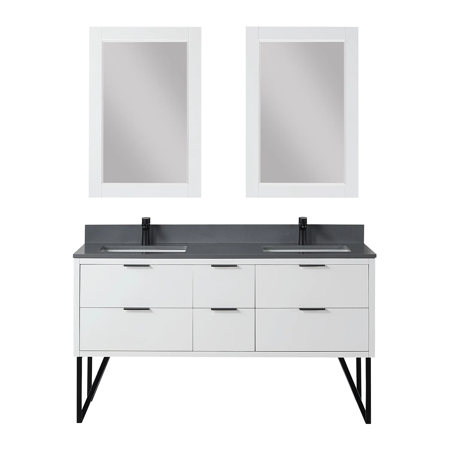 Altair Design Helios 60" Double Bathroom Vanity in White with Concrete Gray Composite Stone Countertop - Image 2