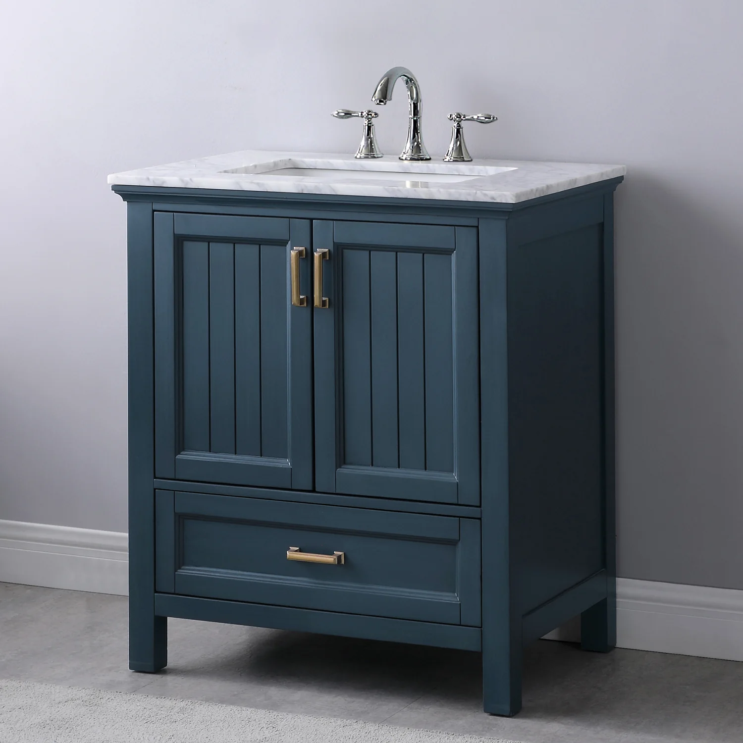 Altair Design Isla 30" Single Bathroom Vanity Set in Classic Blue and Carrara White Marble Countertop - Image 12