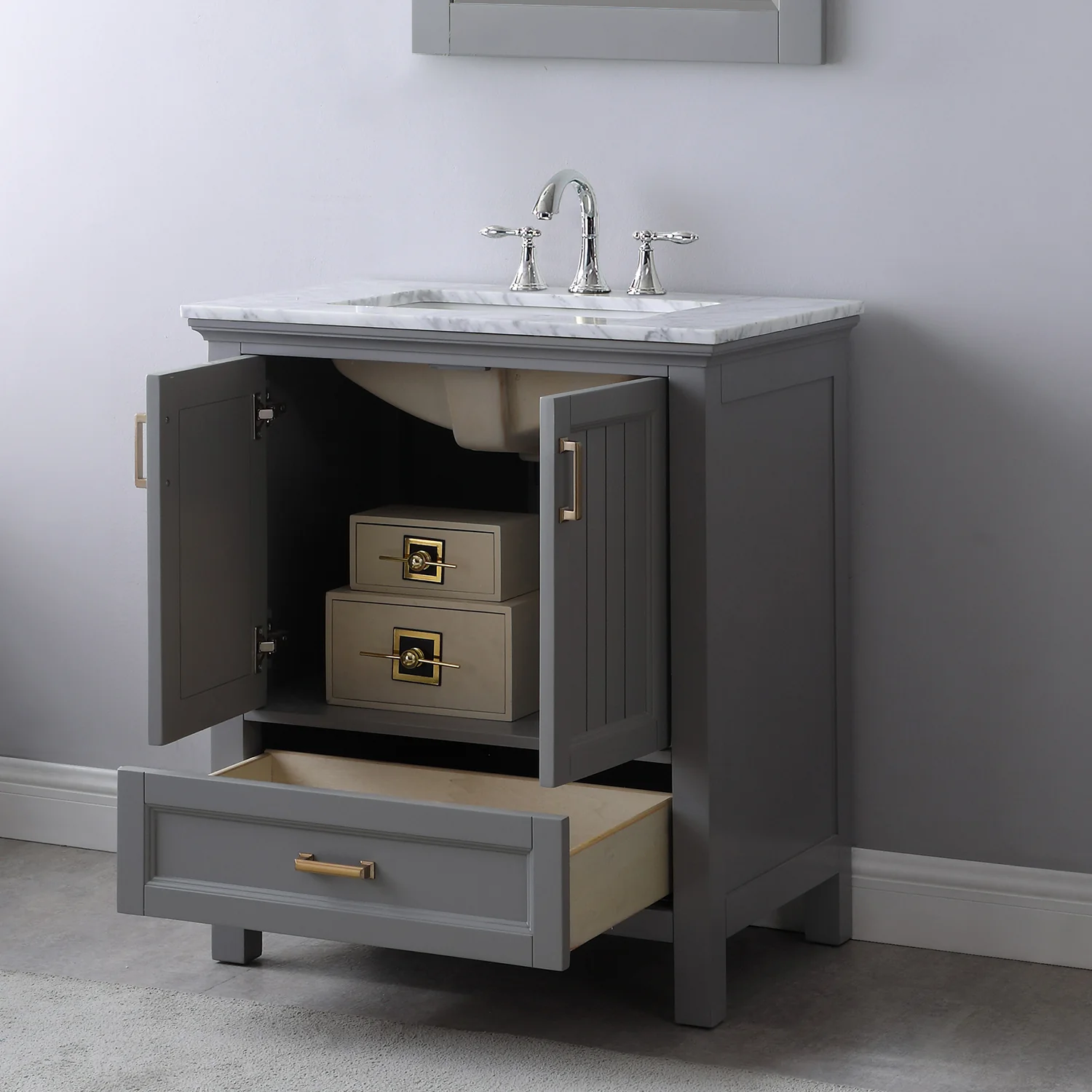 Altair Design Isla 30" Single Bathroom Vanity Set in Gray and Carrara White Marble Countertop - Image 5