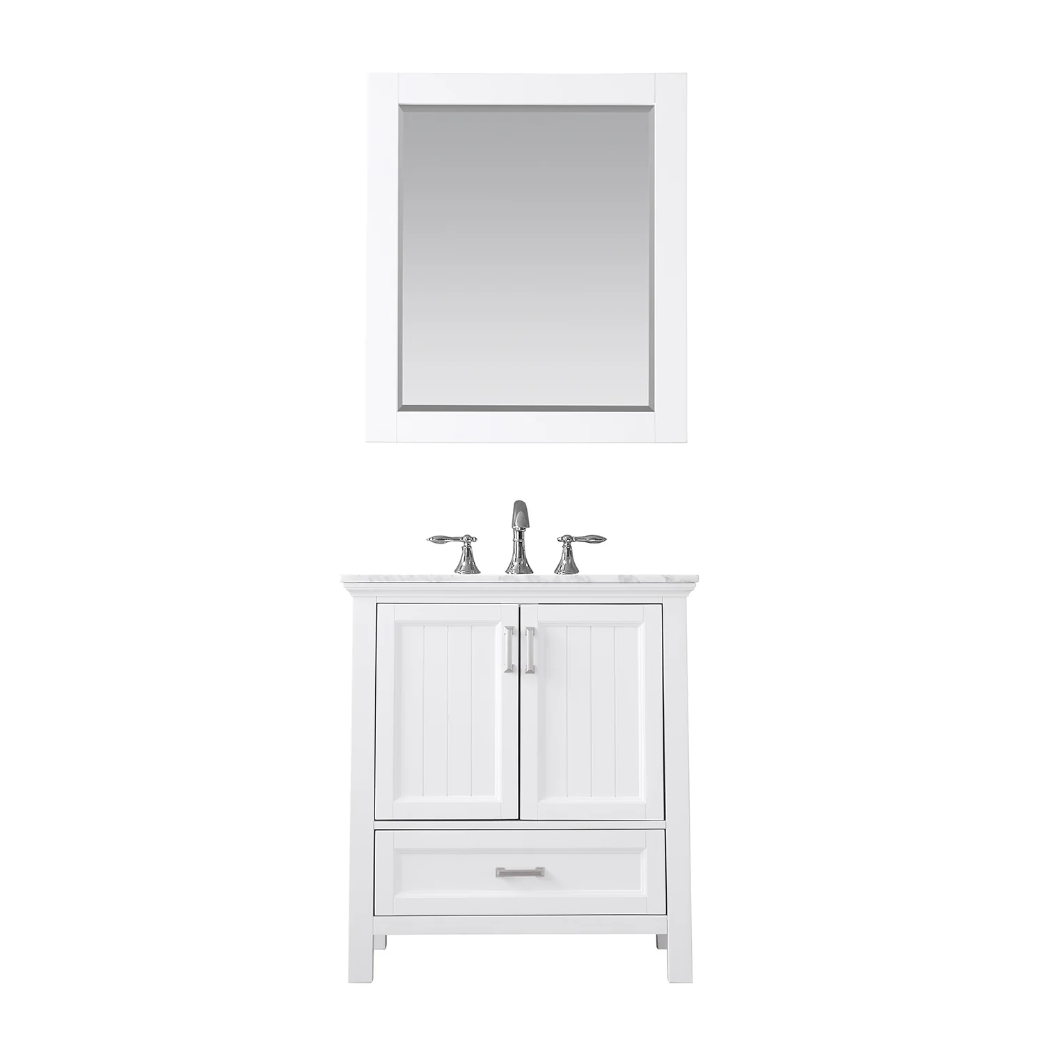 Altair Design Isla 30" Single Bathroom Vanity Set in White and Carrara White Marble Countertop - Image 2