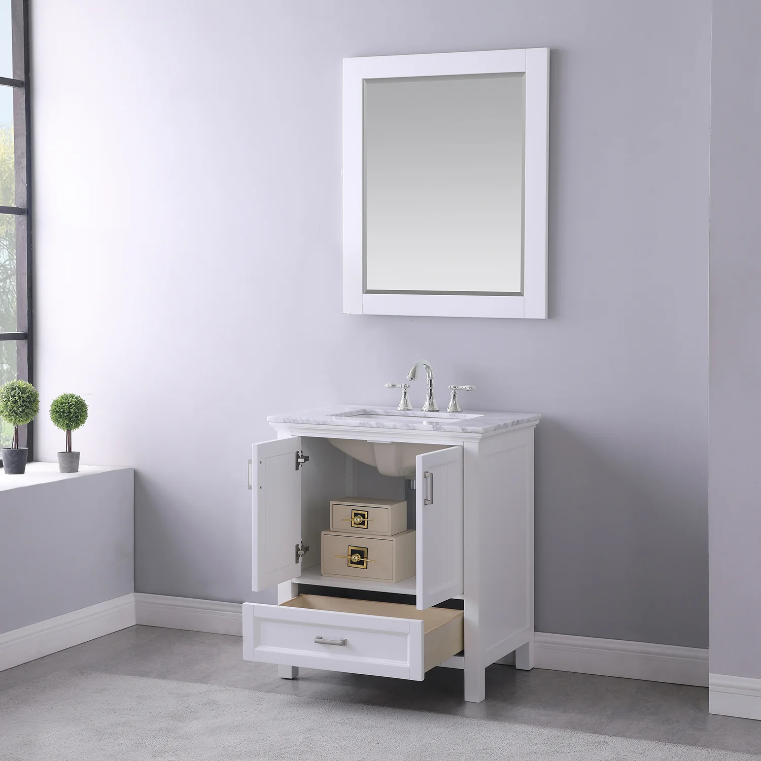 Altair Design Isla 30" Single Bathroom Vanity Set in White and Carrara White Marble Countertop - Image 4