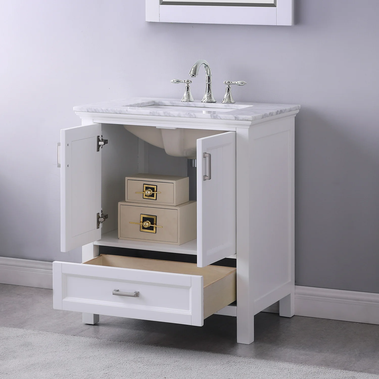 Altair Design Isla 30" Single Bathroom Vanity Set in White and Carrara White Marble Countertop - Image 5