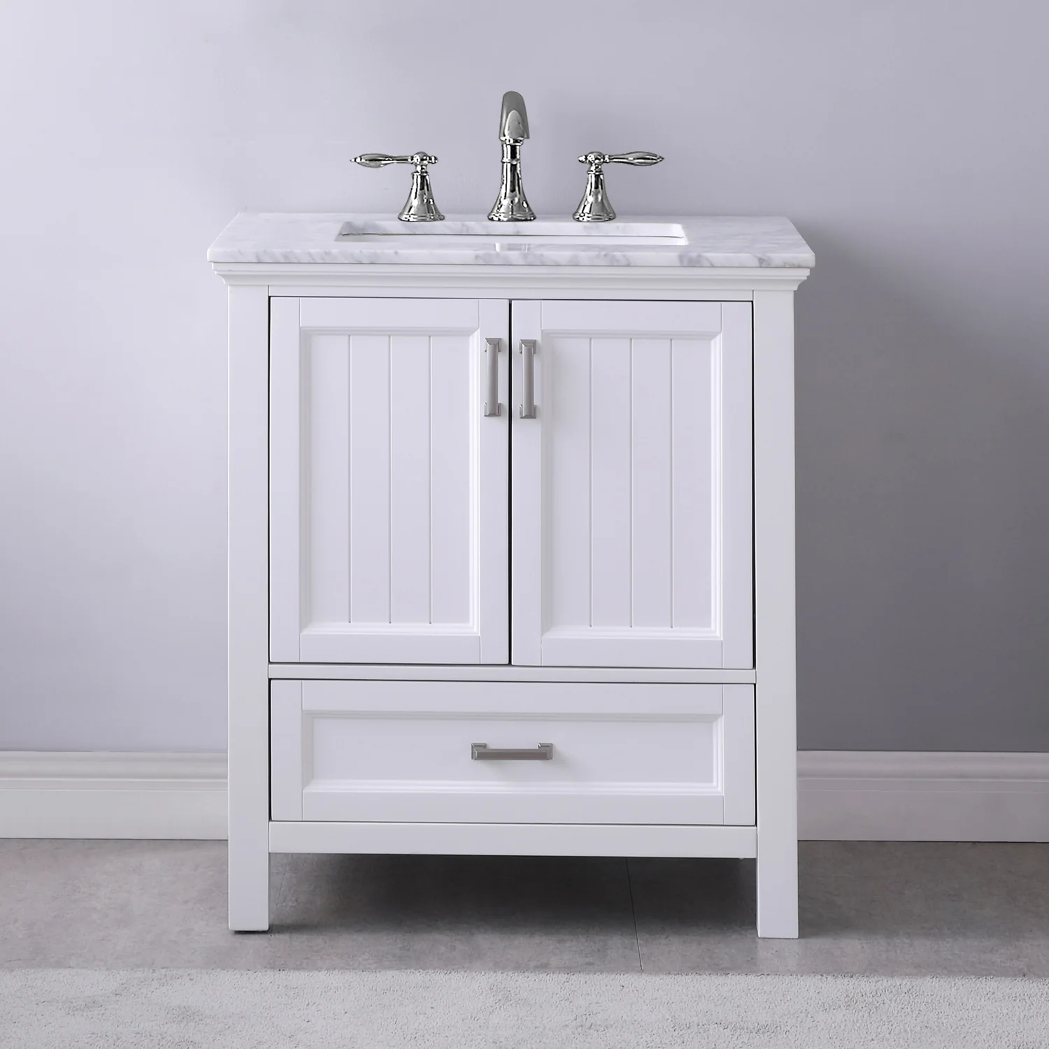 Altair Design Isla 30" Single Bathroom Vanity Set in White and Carrara White Marble Countertop - Image 8