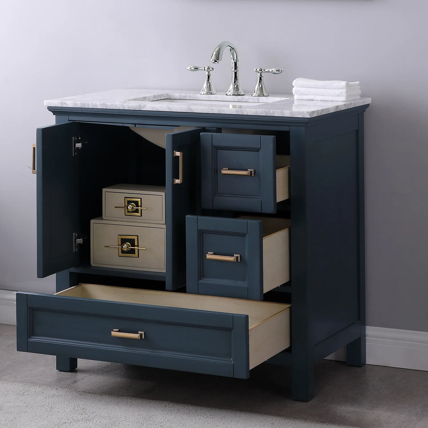 Altair Design Isla 36" Single Bathroom Vanity Set in Classic Blue and Carrara White Marble Countertop - Image 12