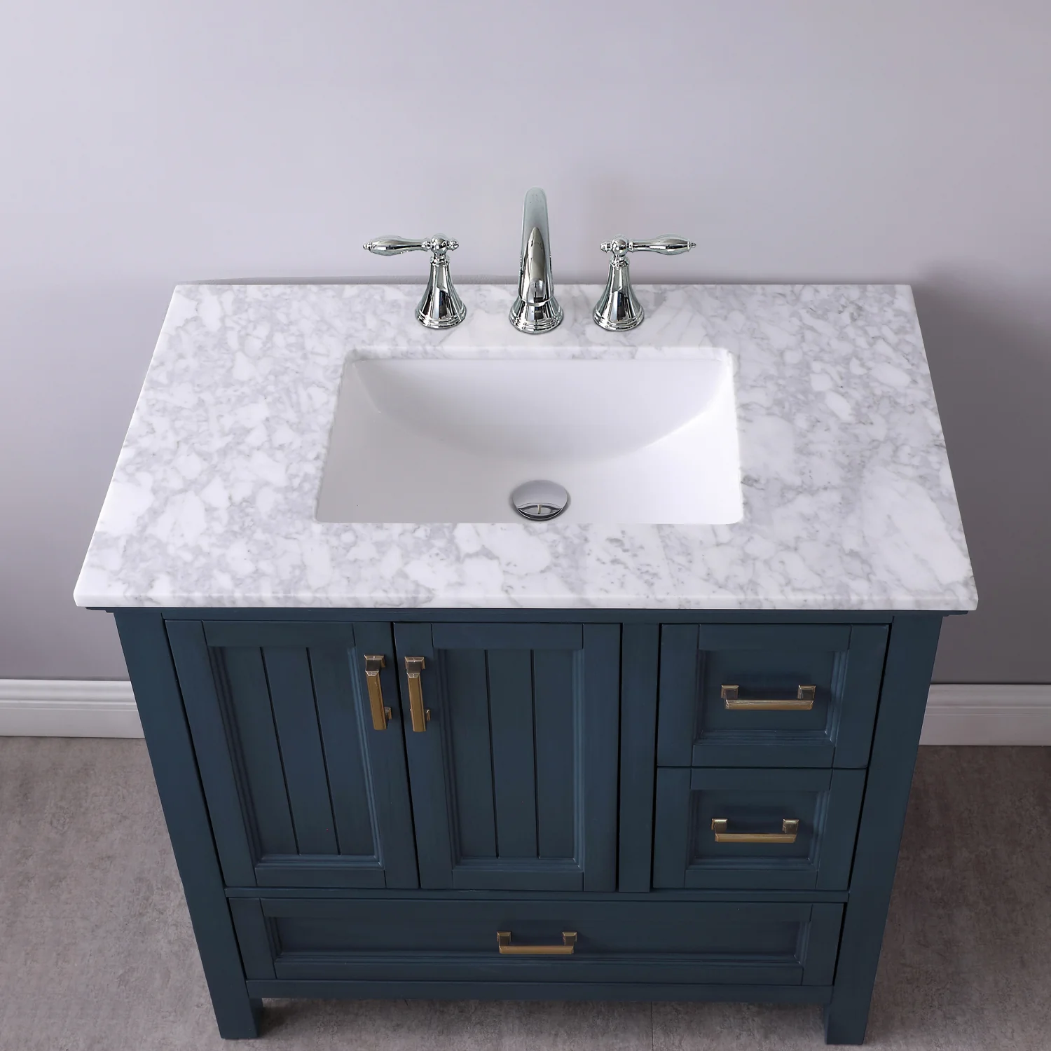 Altair Design Isla 36" Single Bathroom Vanity Set in Classic Blue and Carrara White Marble Countertop - Image 13
