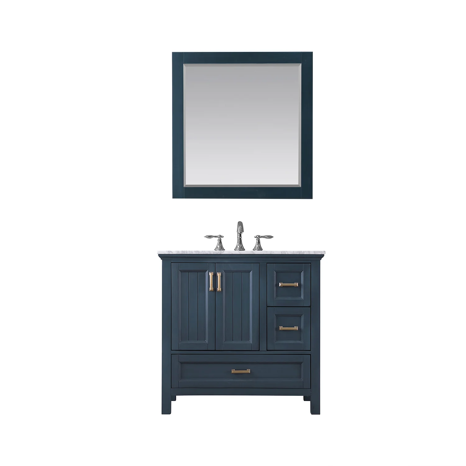 Altair Design Isla 36" Single Bathroom Vanity Set in Classic Blue and Carrara White Marble Countertop - Image 2