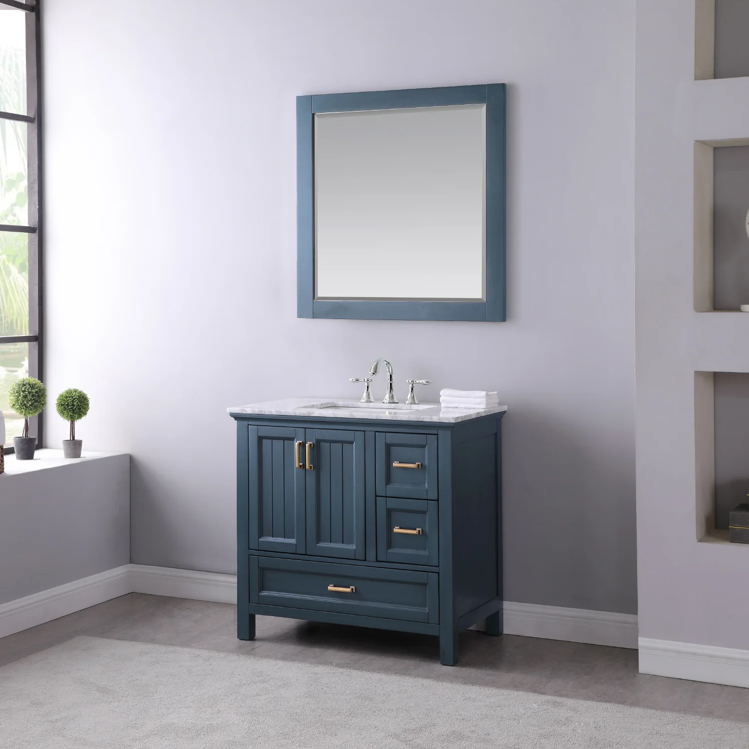 Altair Design Isla 36" Single Bathroom Vanity Set in Classic Blue and Carrara White Marble Countertop - Image 3
