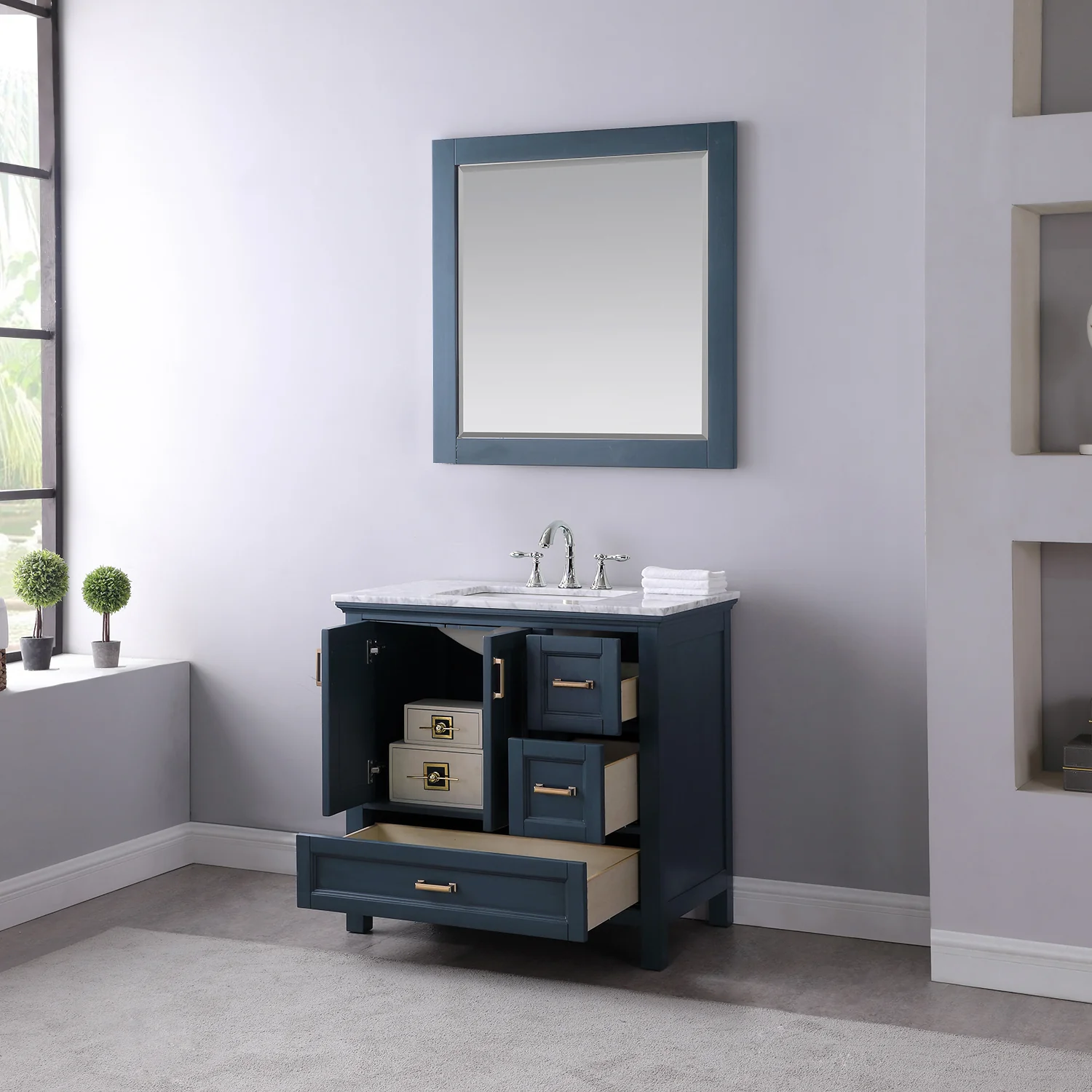 Altair Design Isla 36" Single Bathroom Vanity Set in Classic Blue and Carrara White Marble Countertop - Image 4