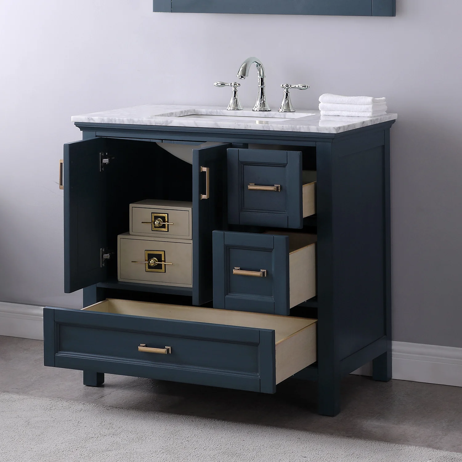 Altair Design Isla 36" Single Bathroom Vanity Set in Classic Blue and Carrara White Marble Countertop - Image 5