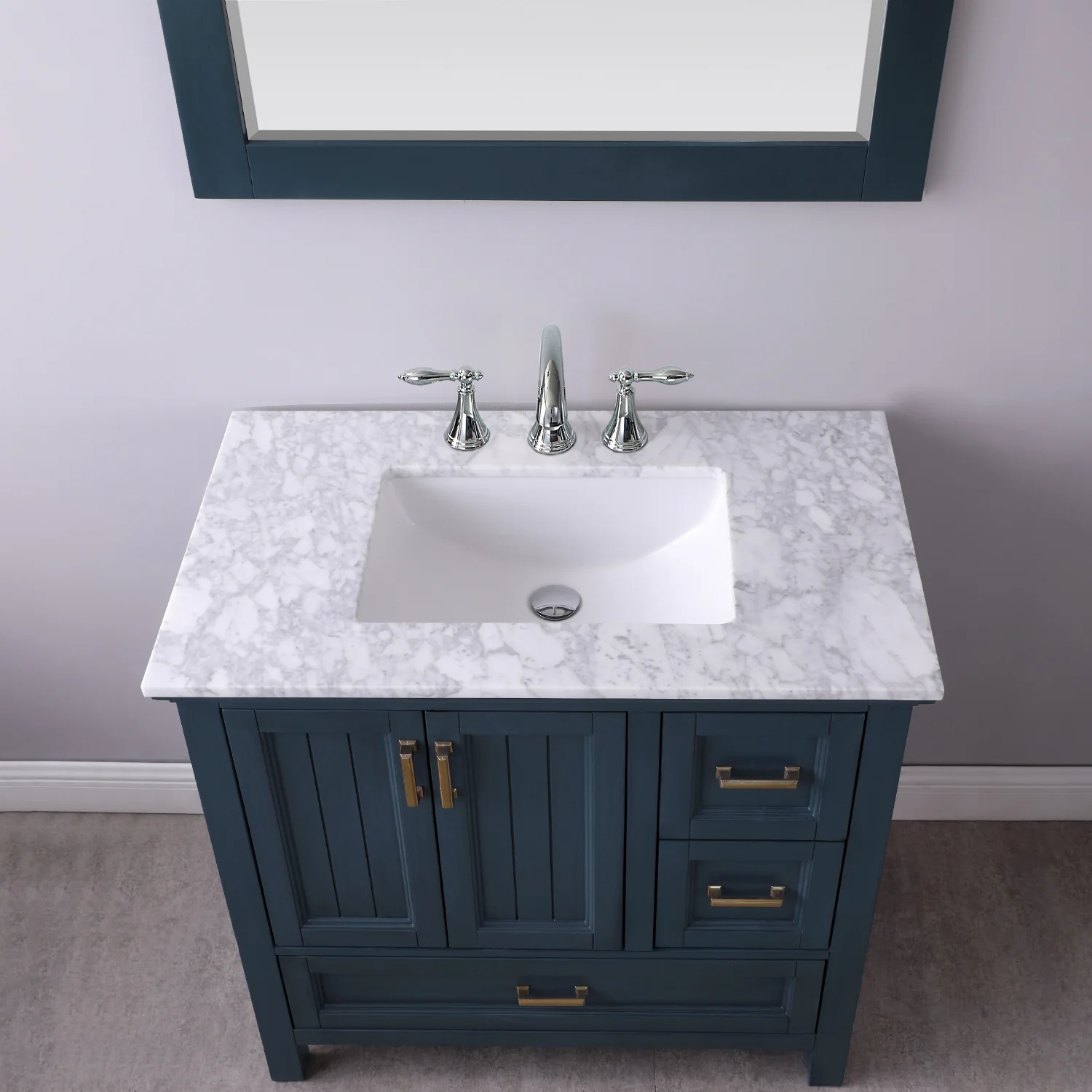 Altair Design Isla 36" Single Bathroom Vanity Set in Classic Blue and Carrara White Marble Countertop - Image 6