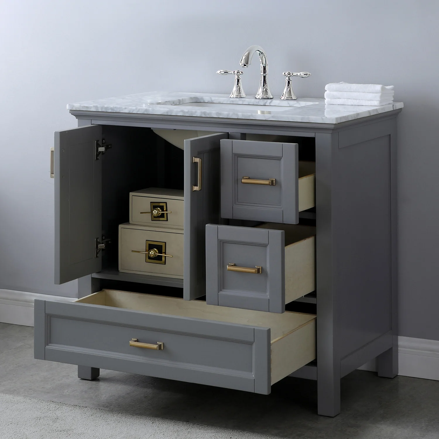 Altair Design Isla 36" Single Bathroom Vanity Set in Gray and Carrara White Marble Countertop - Image 11
