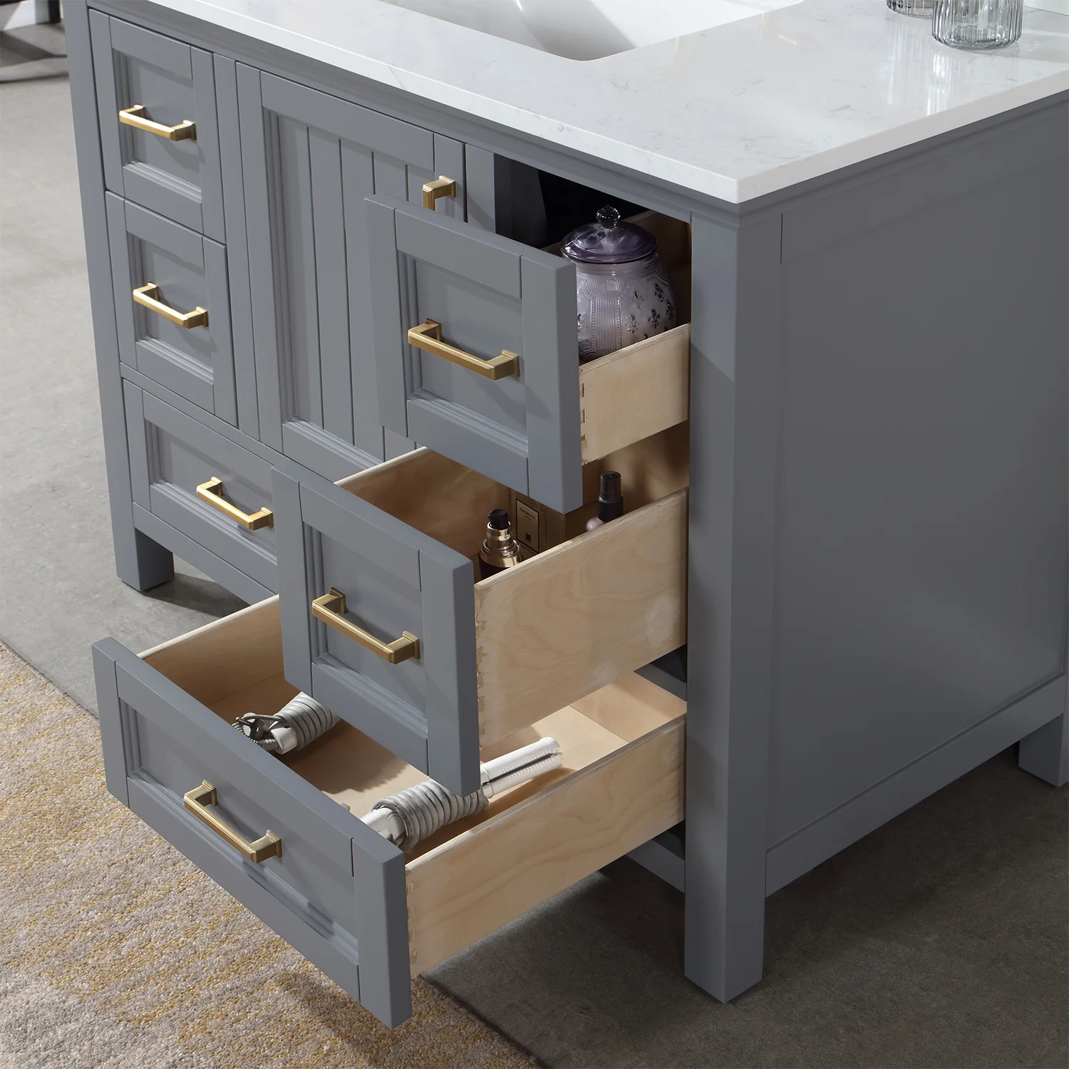 Altair Design Isla 42" Single Bathroom Vanity Set in Gray and Aosta White Composite Stone Countertop - Image 17
