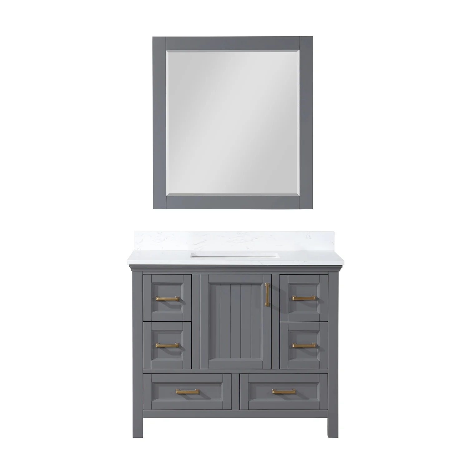 Altair Design Isla 42" Single Bathroom Vanity Set in Gray and Aosta White Composite Stone Countertop - Image 2
