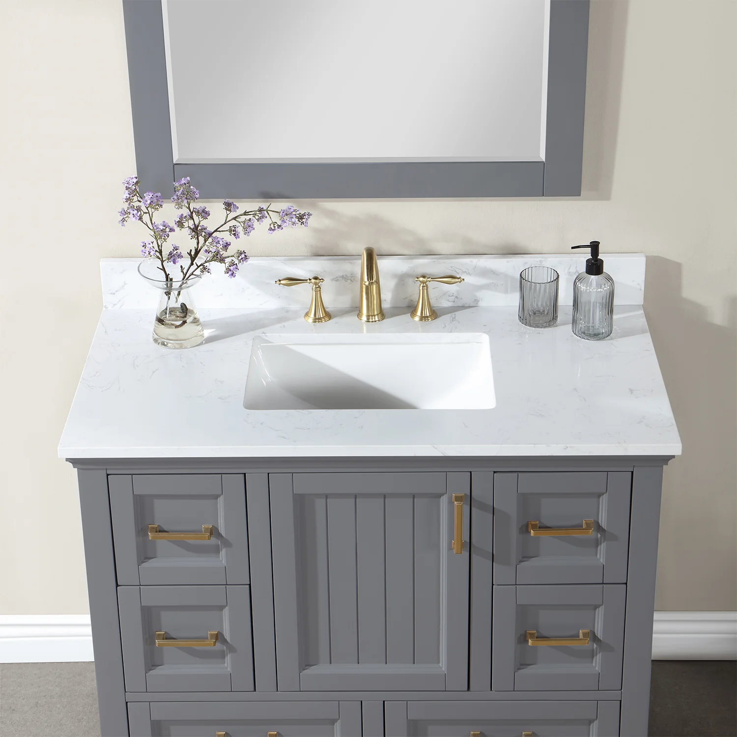 Altair Design Isla 42" Single Bathroom Vanity Set in Gray and Aosta White Composite Stone Countertop - Image 8