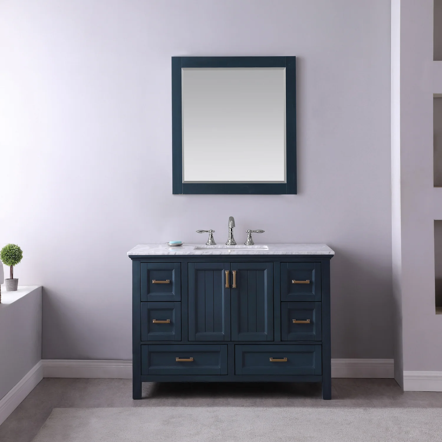 Altair Design Isla 48" Single Bathroom Vanity Set in Classic Blue and Carrara White Marble Countertop