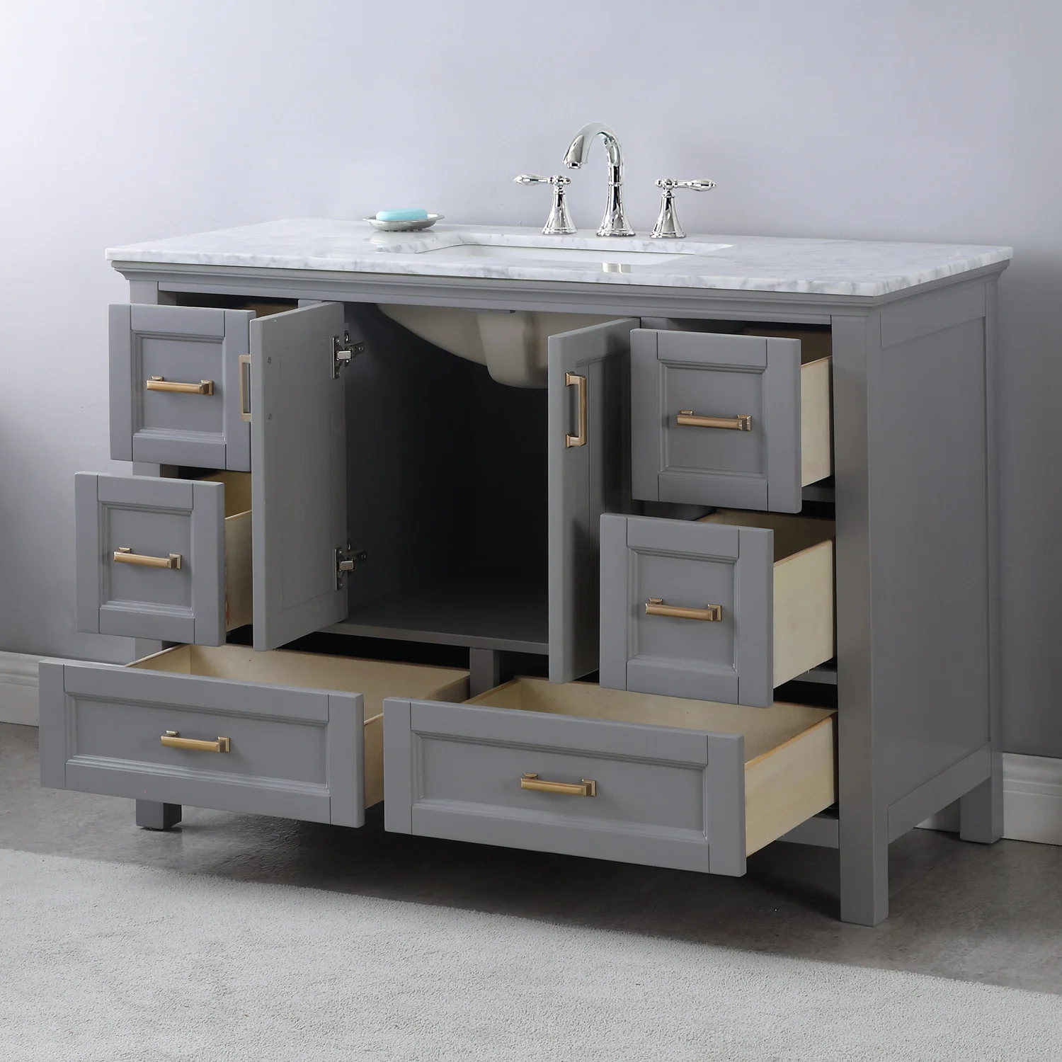Altair Design Isla 48" Single Bathroom Vanity Set in Gray and Carrara White Marble Countertop - Image 12