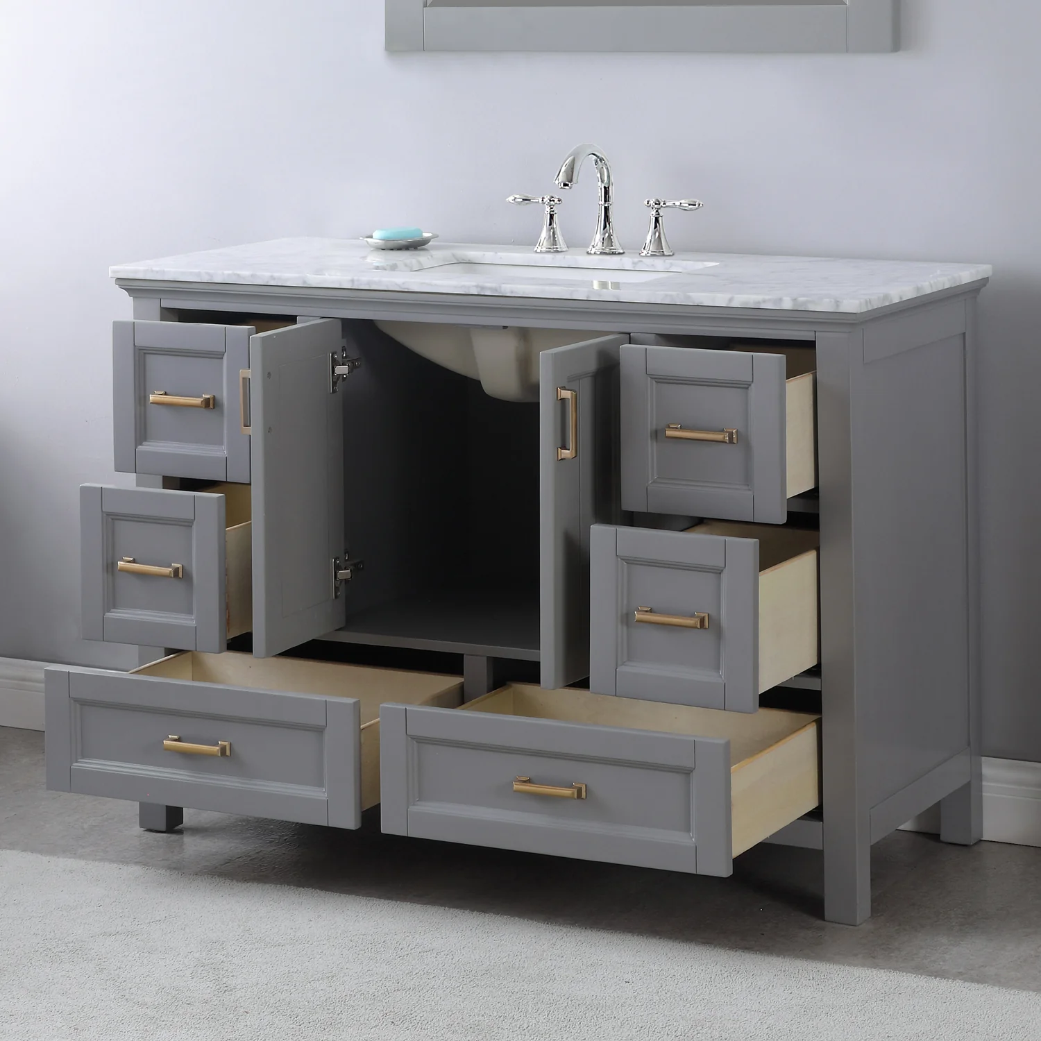 Altair Design Isla 48" Single Bathroom Vanity Set in Gray and Carrara White Marble Countertop - Image 5