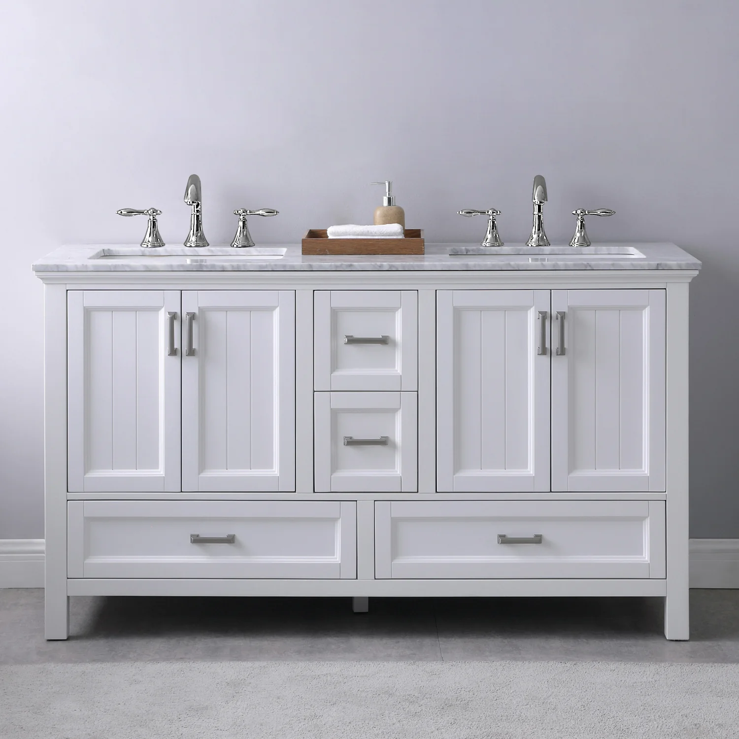 Altair Design Isla 60" Double Bathroom Vanity Set in White and Carrara White Marble Countertop - Image 8