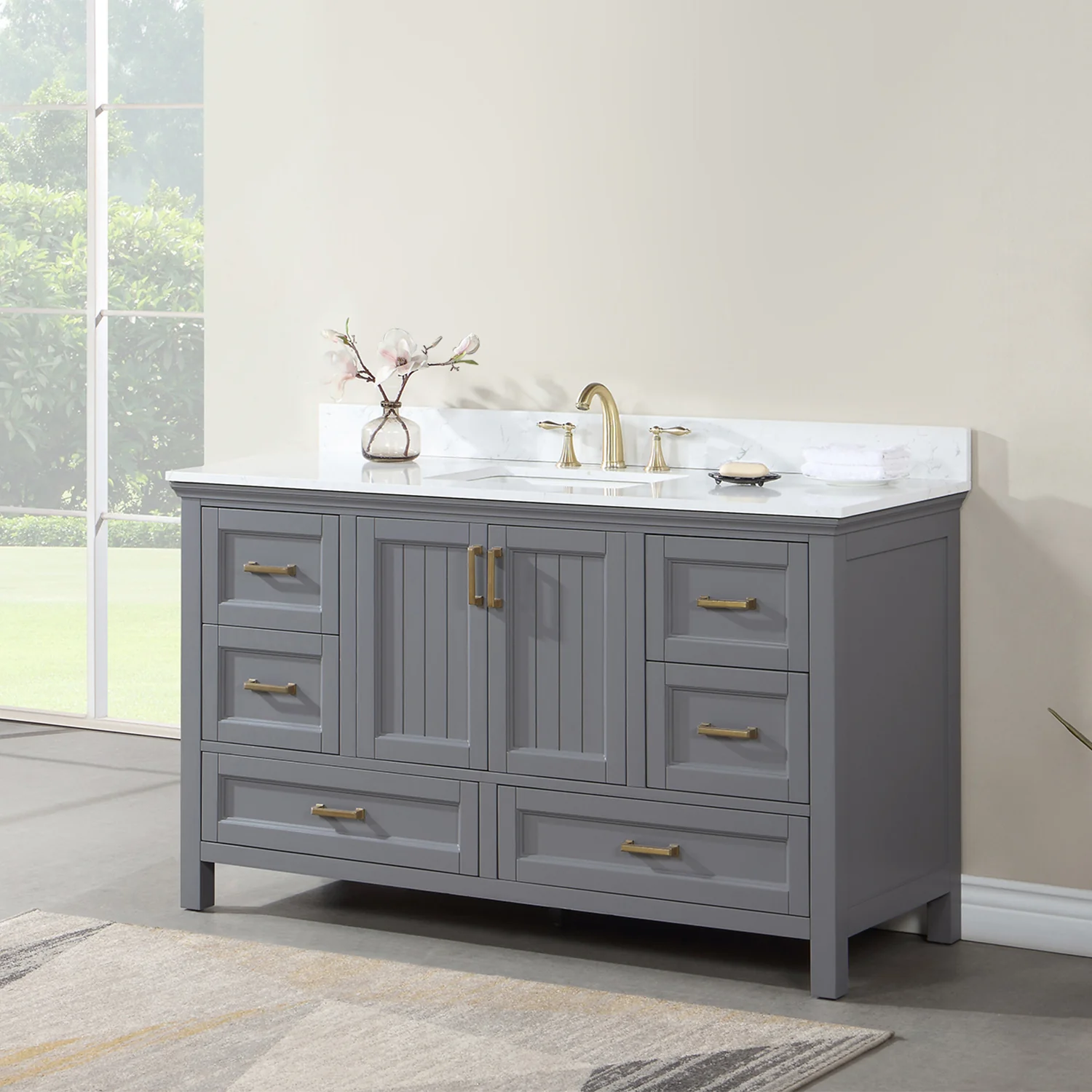 Altair Design Isla 60" Single Bathroom Vanity Set in Gray and Aosta White Composite Stone Countertop - Image 14