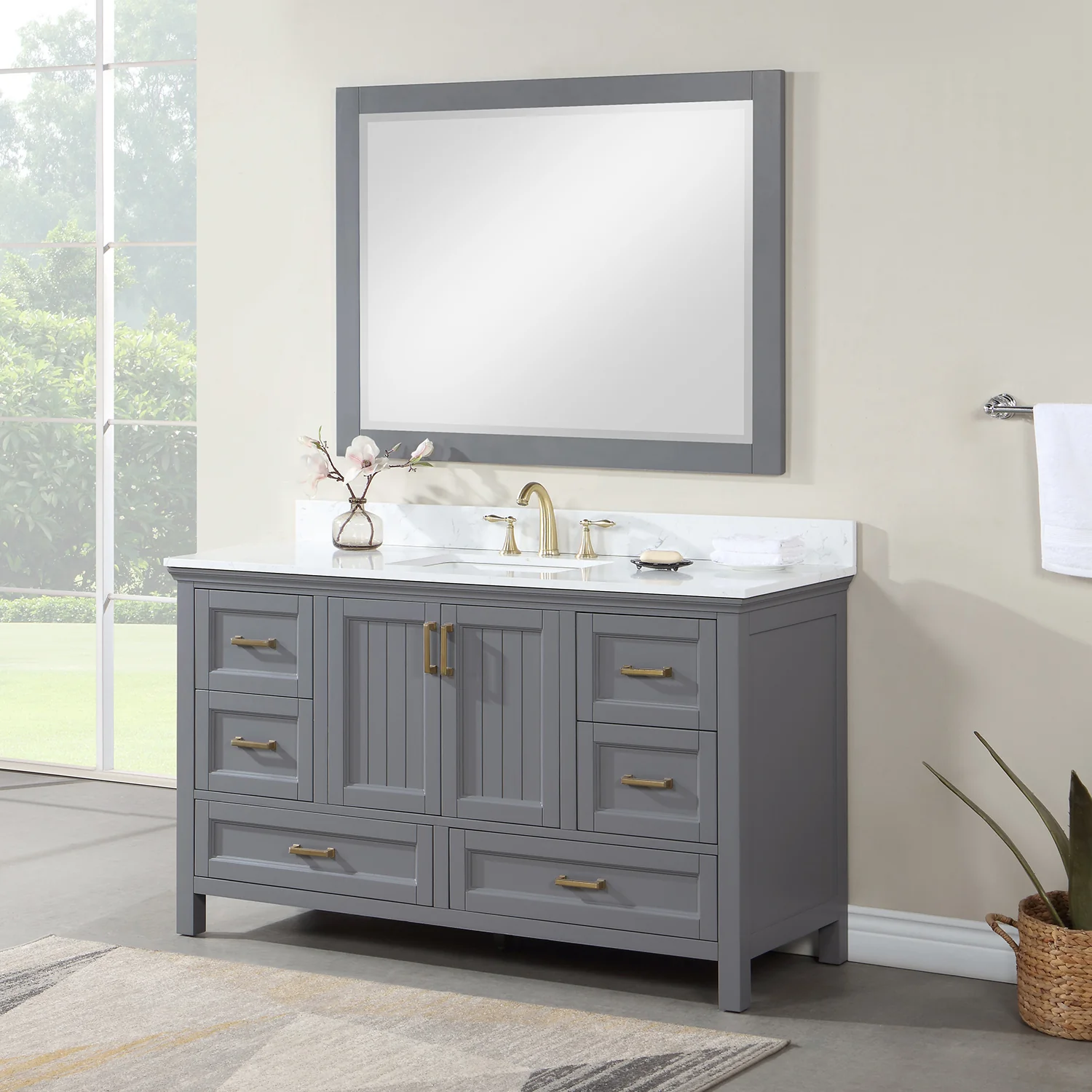 Altair Design Isla 60" Single Bathroom Vanity Set in Gray and Aosta White Composite Stone Countertop - Image 3