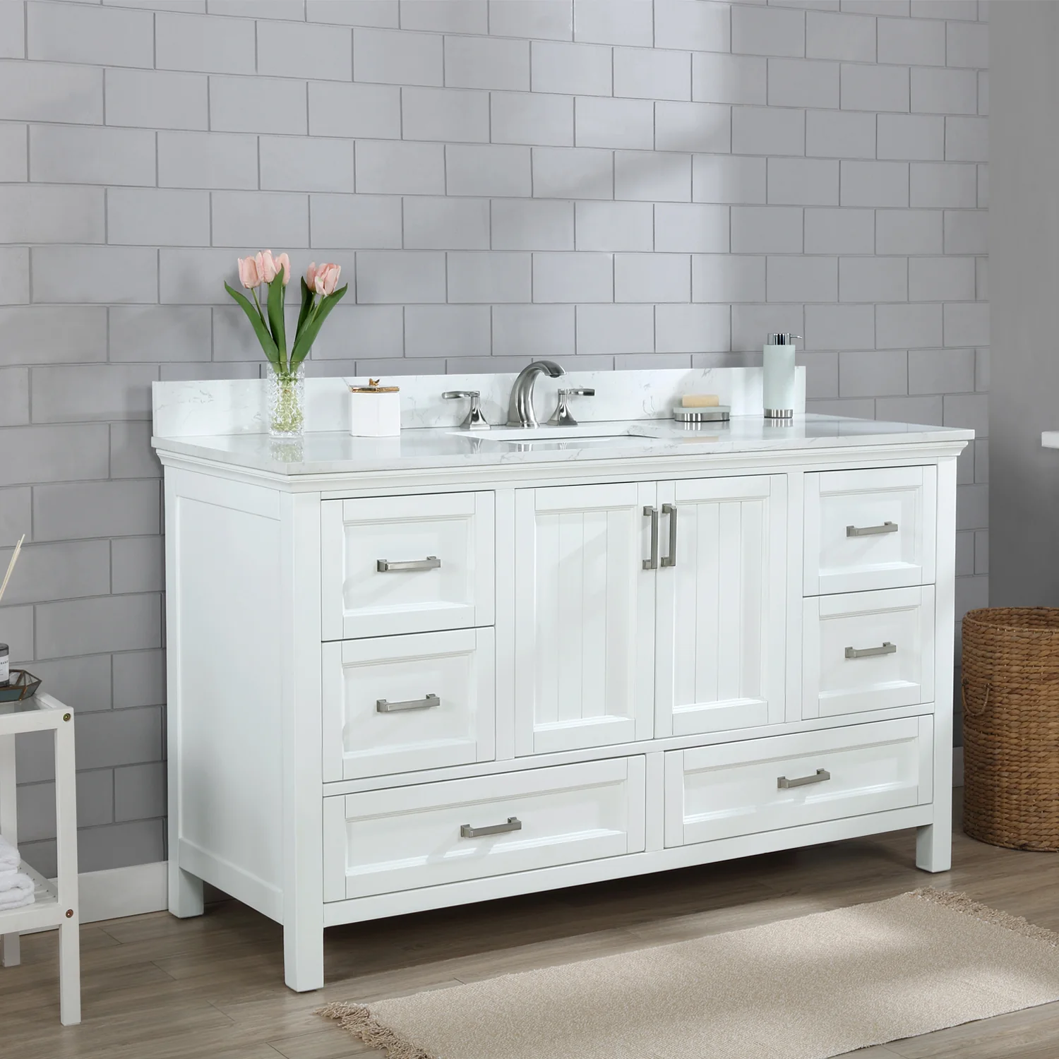 Altair Design Isla 60" Single Bathroom Vanity Set in White and Aosta White Composite Stone Countertop - Image 11
