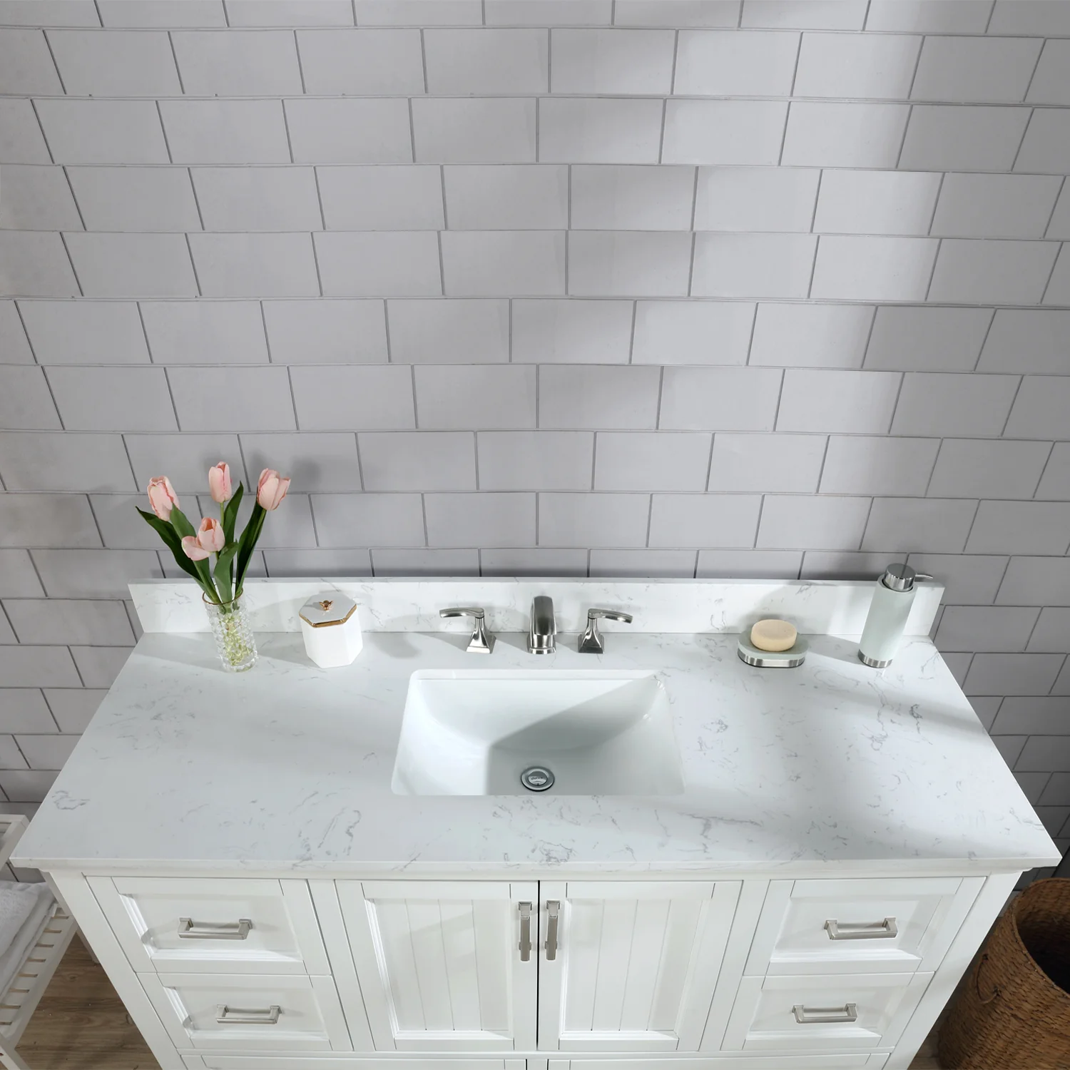 Altair Design Isla 60" Single Bathroom Vanity Set in White and Aosta White Composite Stone Countertop - Image 15