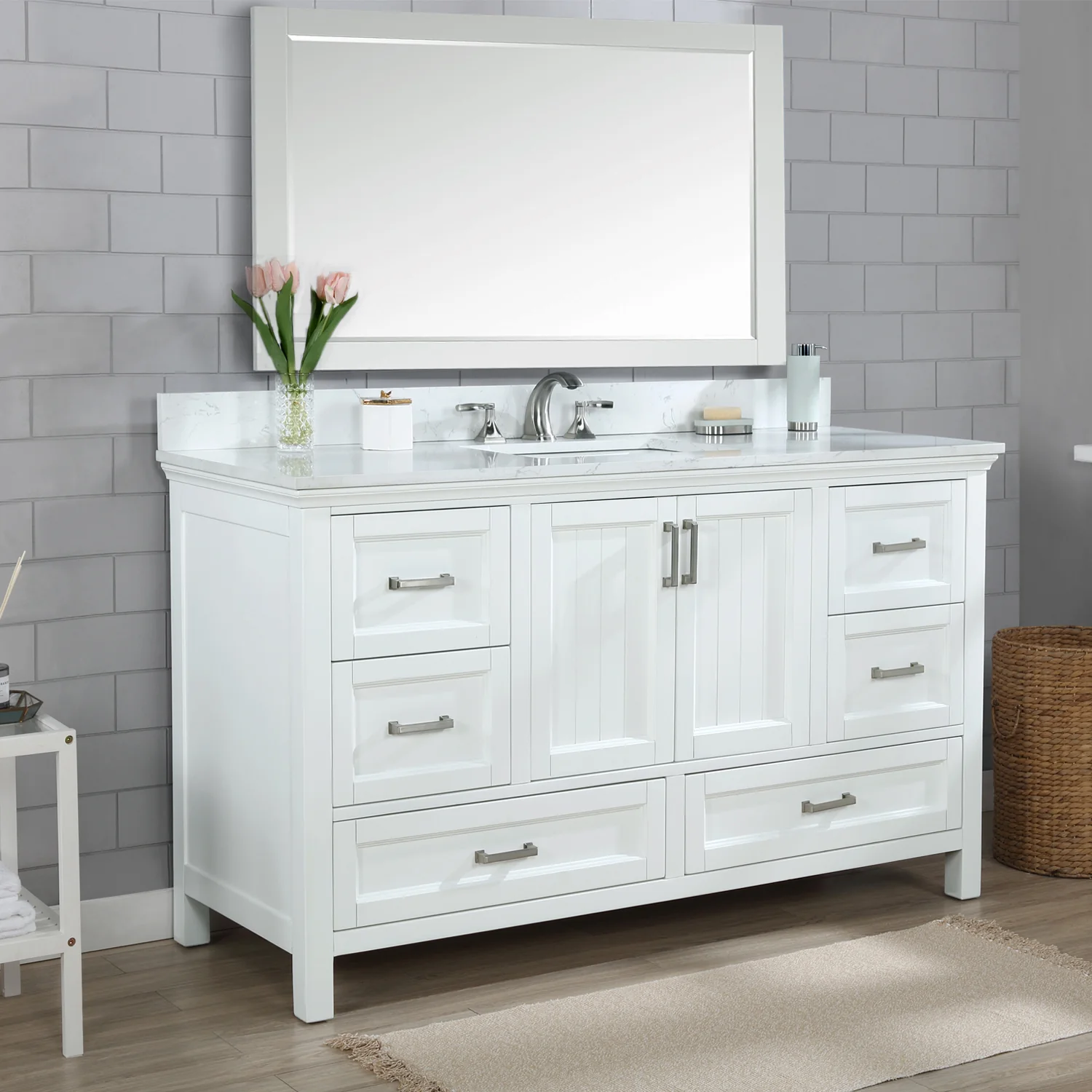 Altair Design Isla 60" Single Bathroom Vanity Set in White and Aosta White Composite Stone Countertop - Image 3