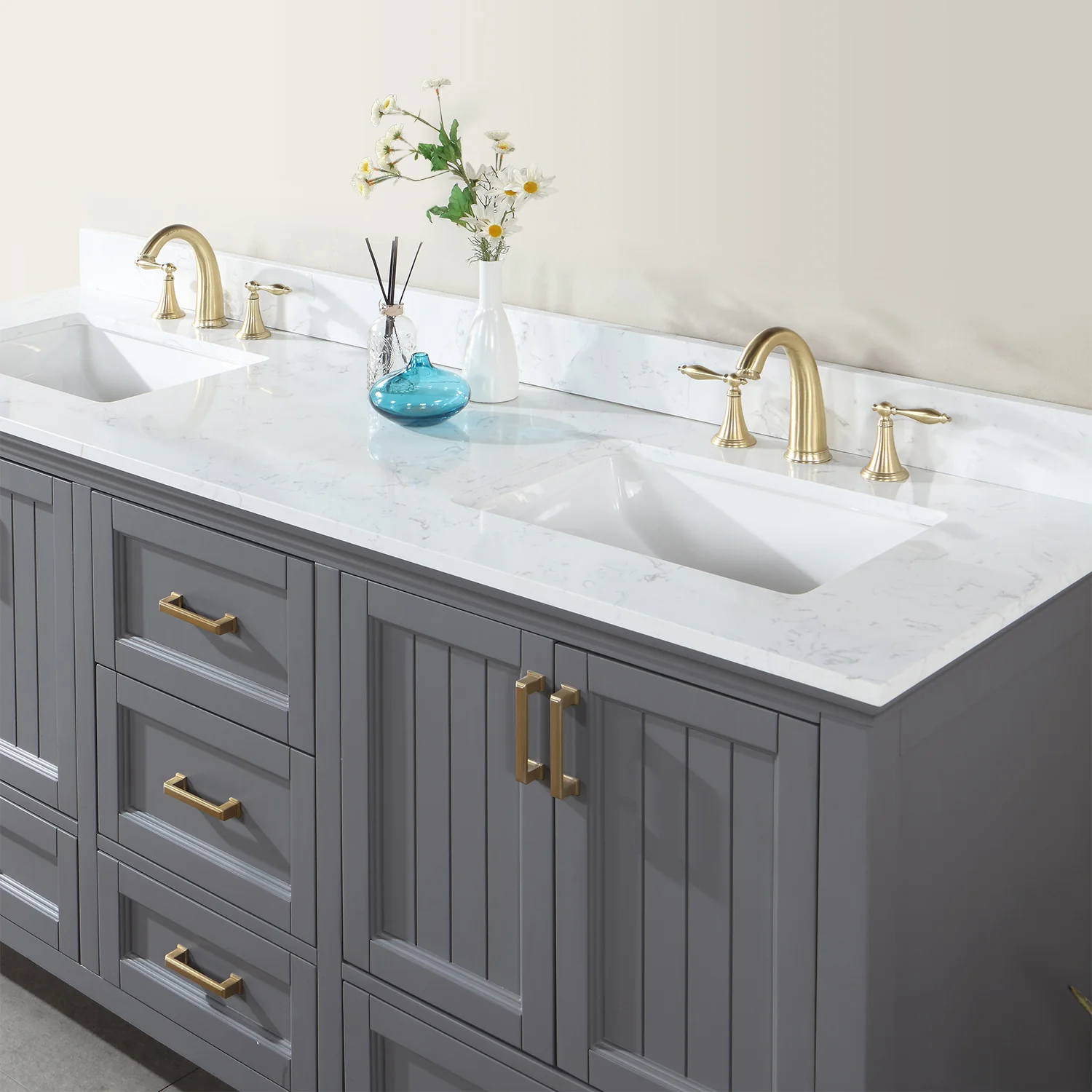 Altair Design Isla 72" Double Bathroom Vanity Set in Gray and Aosta White Composite Stone Countertop - Image 19