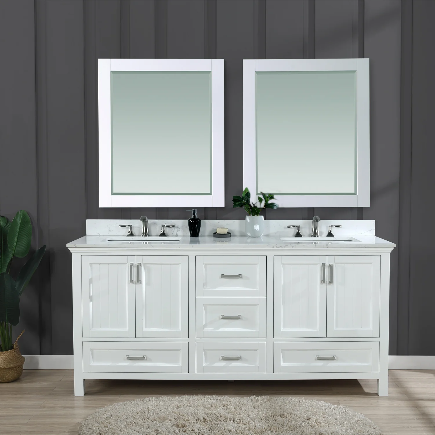 Altair Design Isla 72" Double Bathroom Vanity Set in White and Aosta White Composite Stone Countertop