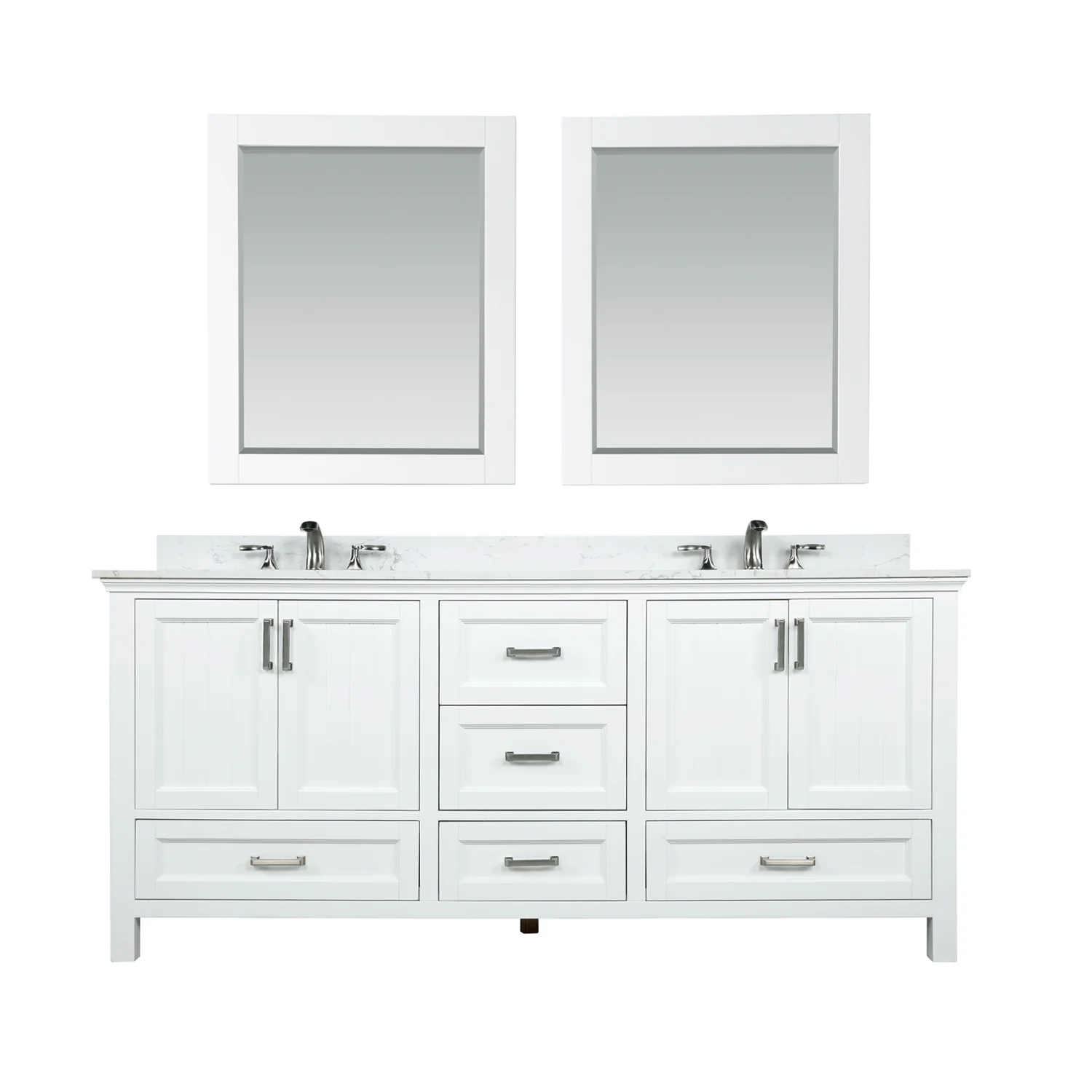 Altair Design Isla 72" Double Bathroom Vanity Set in White and Aosta White Composite Stone Countertop - Image 2