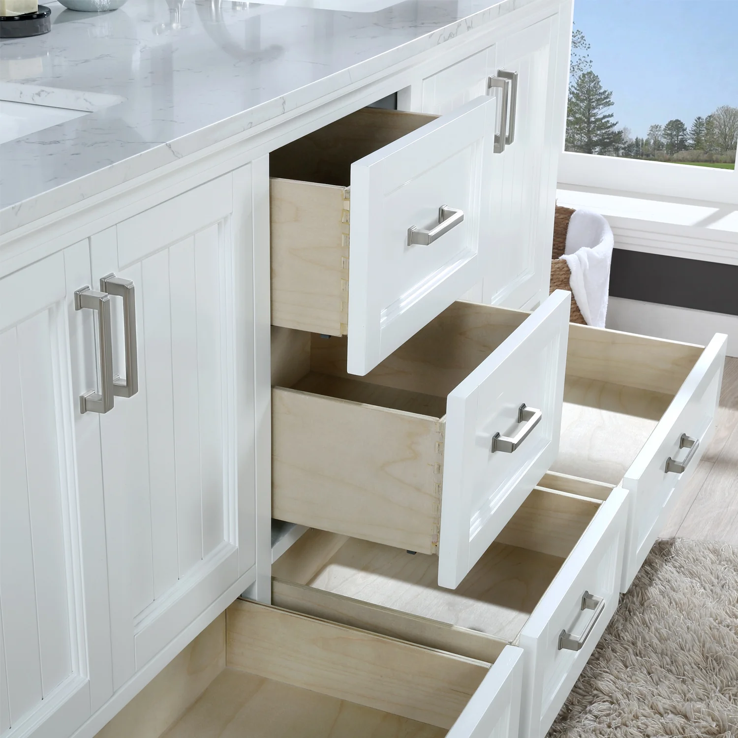 Altair Design Isla 72" Double Bathroom Vanity Set in White and Aosta White Composite Stone Countertop - Image 6