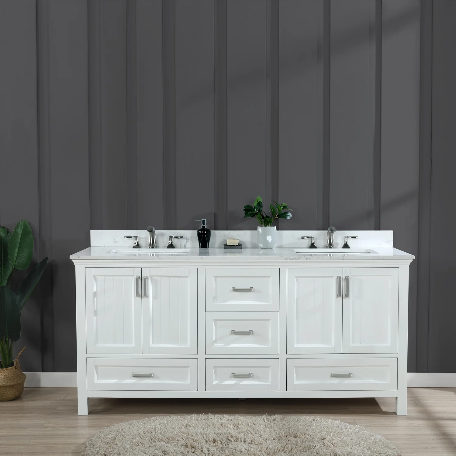 Altair Design Isla 72" Double Bathroom Vanity Set in White and Aosta White Composite Stone Countertop - Image 8