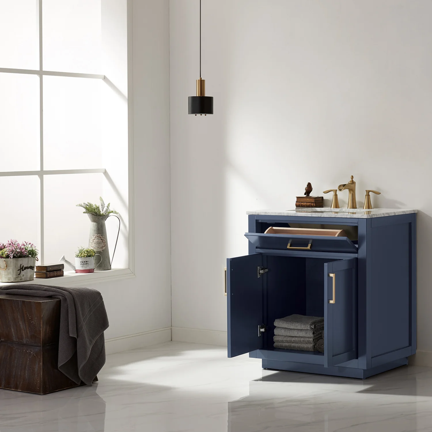 Altair Design Ivy 30" Single Bathroom Vanity Set in Royal Blue and Carrara White Marble Countertop - Image 10