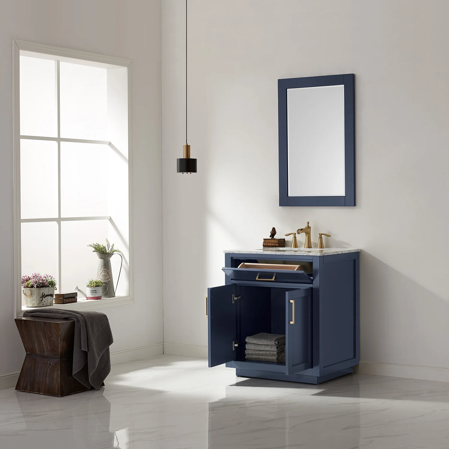 Altair Design Ivy 30" Single Bathroom Vanity Set in Royal Blue and Carrara White Marble Countertop - Image 4