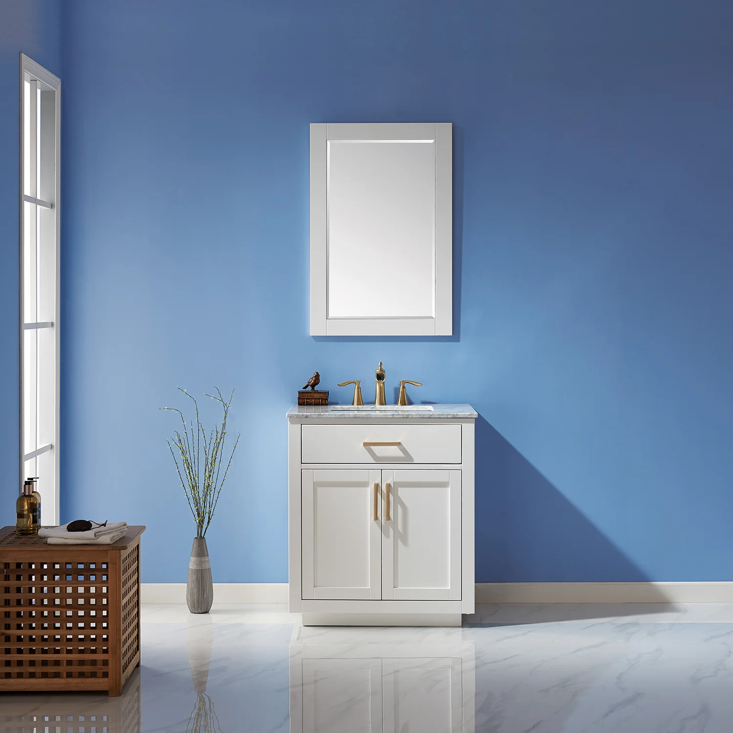 Altair Design Ivy 30" Single Bathroom Vanity Set in White and Carrara White Marble Countertop