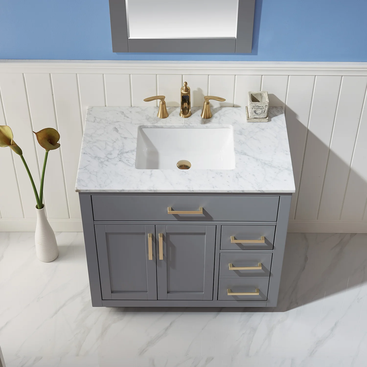 Altair Design Ivy 36" Single Bathroom Vanity Set in Gray and Carrara White Marble Countertop - Image 5