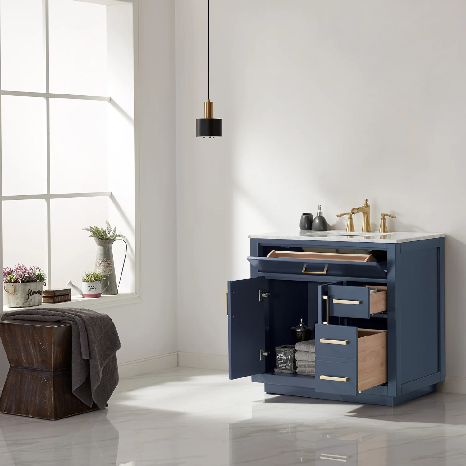 Altair Design Ivy 36" Single Bathroom Vanity Set in Royal Blue and Carrara White Marble Countertop - Image 11