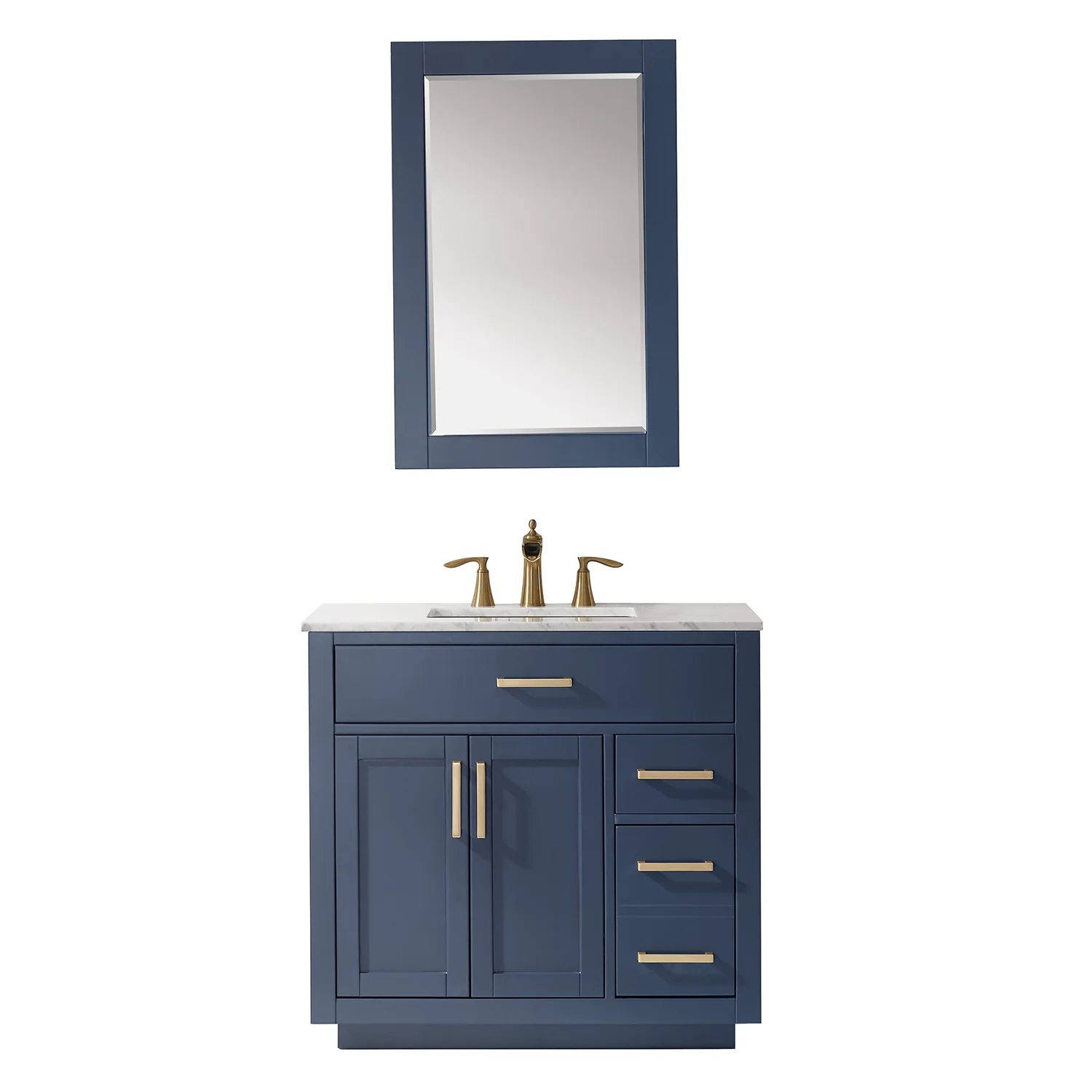Altair Design Ivy 36" Single Bathroom Vanity Set in Royal Blue and Carrara White Marble Countertop - Image 2