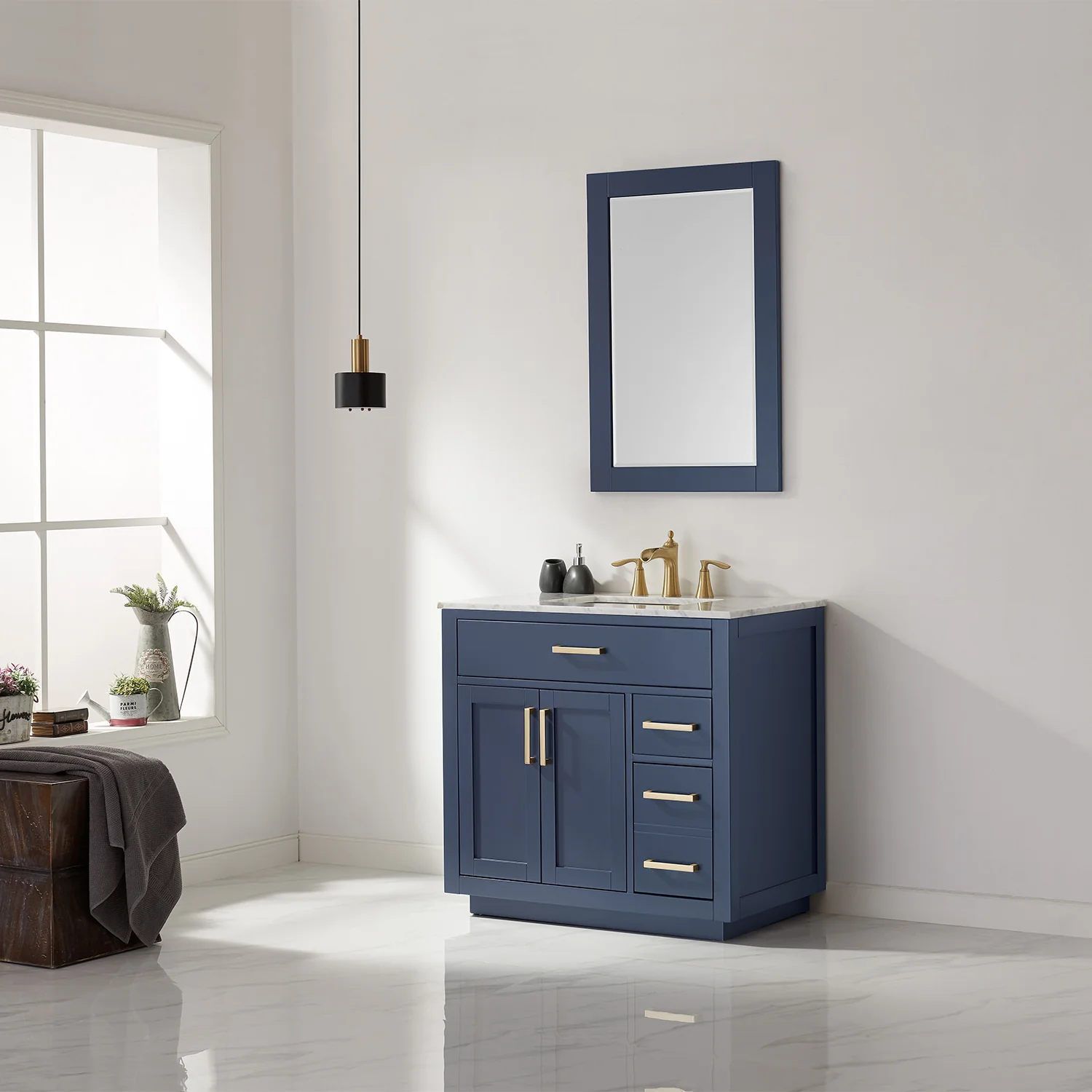 Altair Design Ivy 36" Single Bathroom Vanity Set in Royal Blue and Carrara White Marble Countertop - Image 3