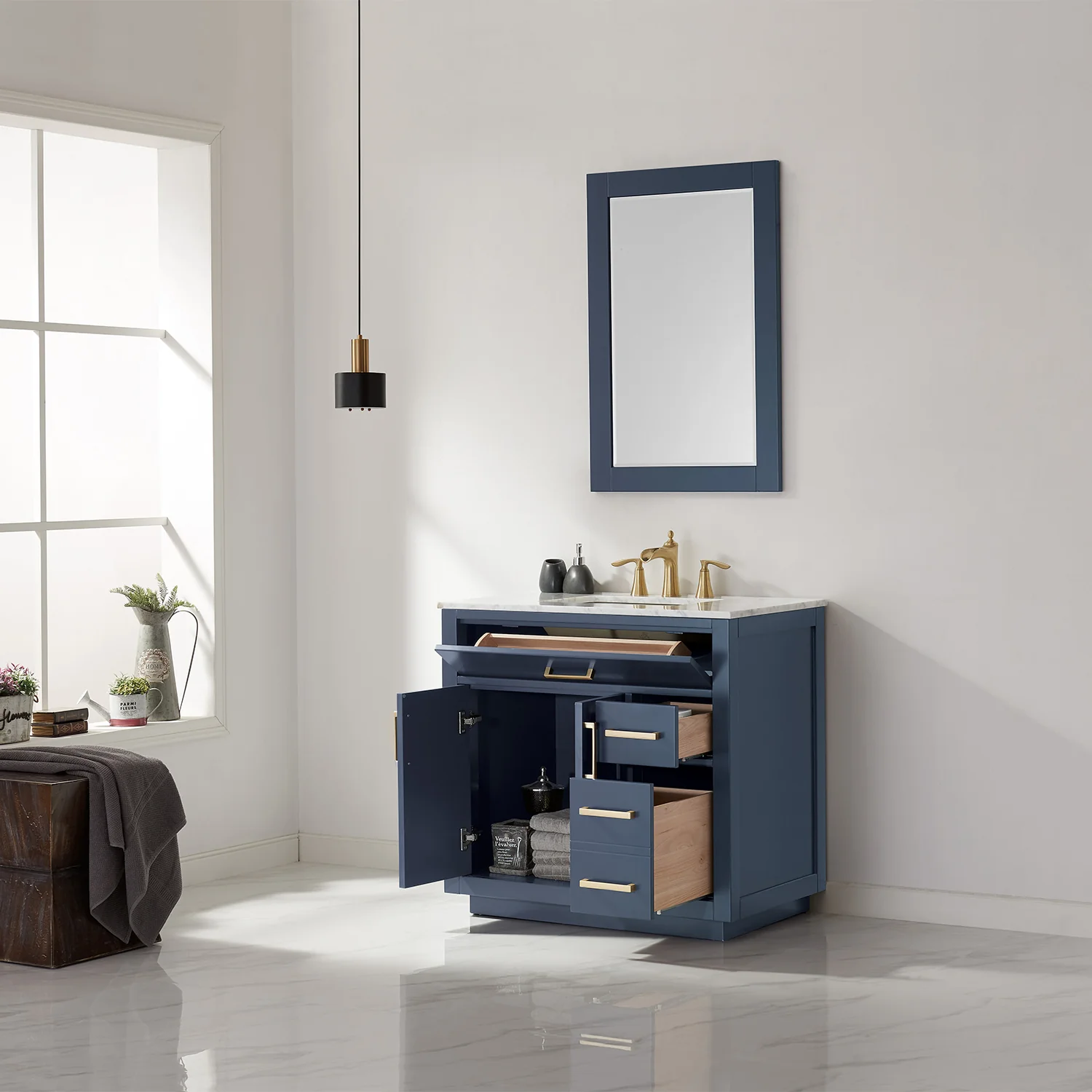 Altair Design Ivy 36" Single Bathroom Vanity Set in Royal Blue and Carrara White Marble Countertop - Image 4