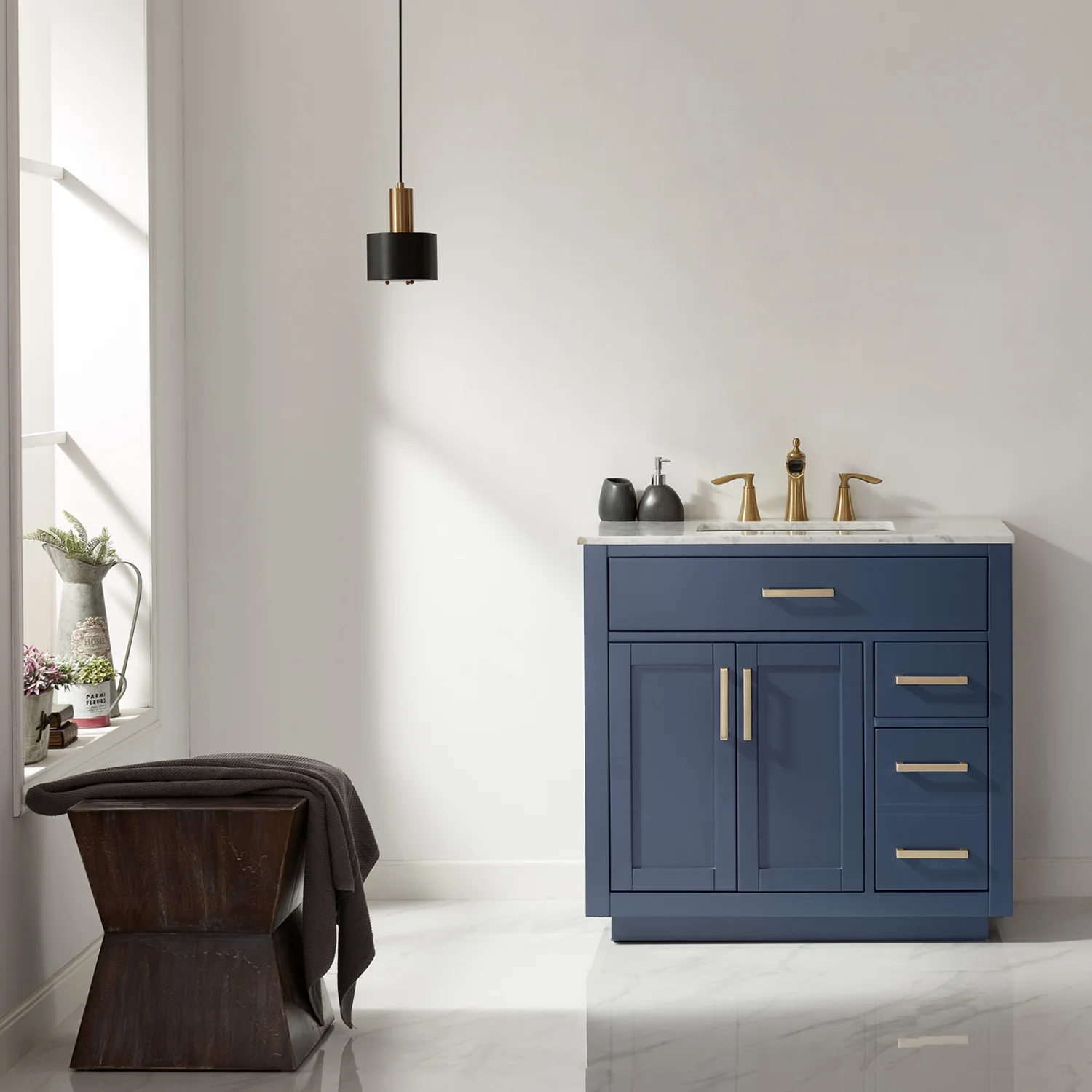 Altair Design Ivy 36" Single Bathroom Vanity Set in Royal Blue and Carrara White Marble Countertop - Image 7